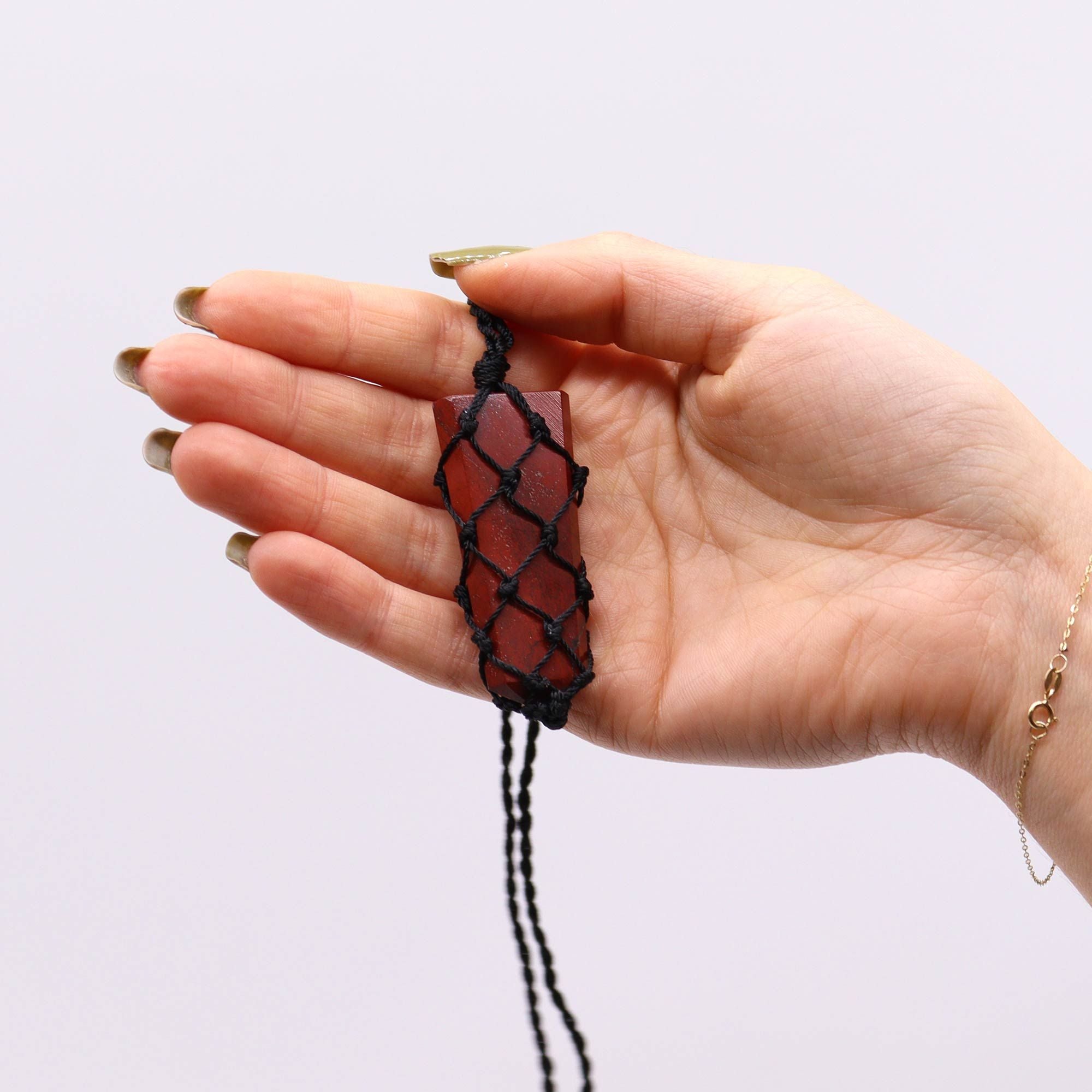 Flat-Point Pendant with Intertwined Gemstones - Red Jasper