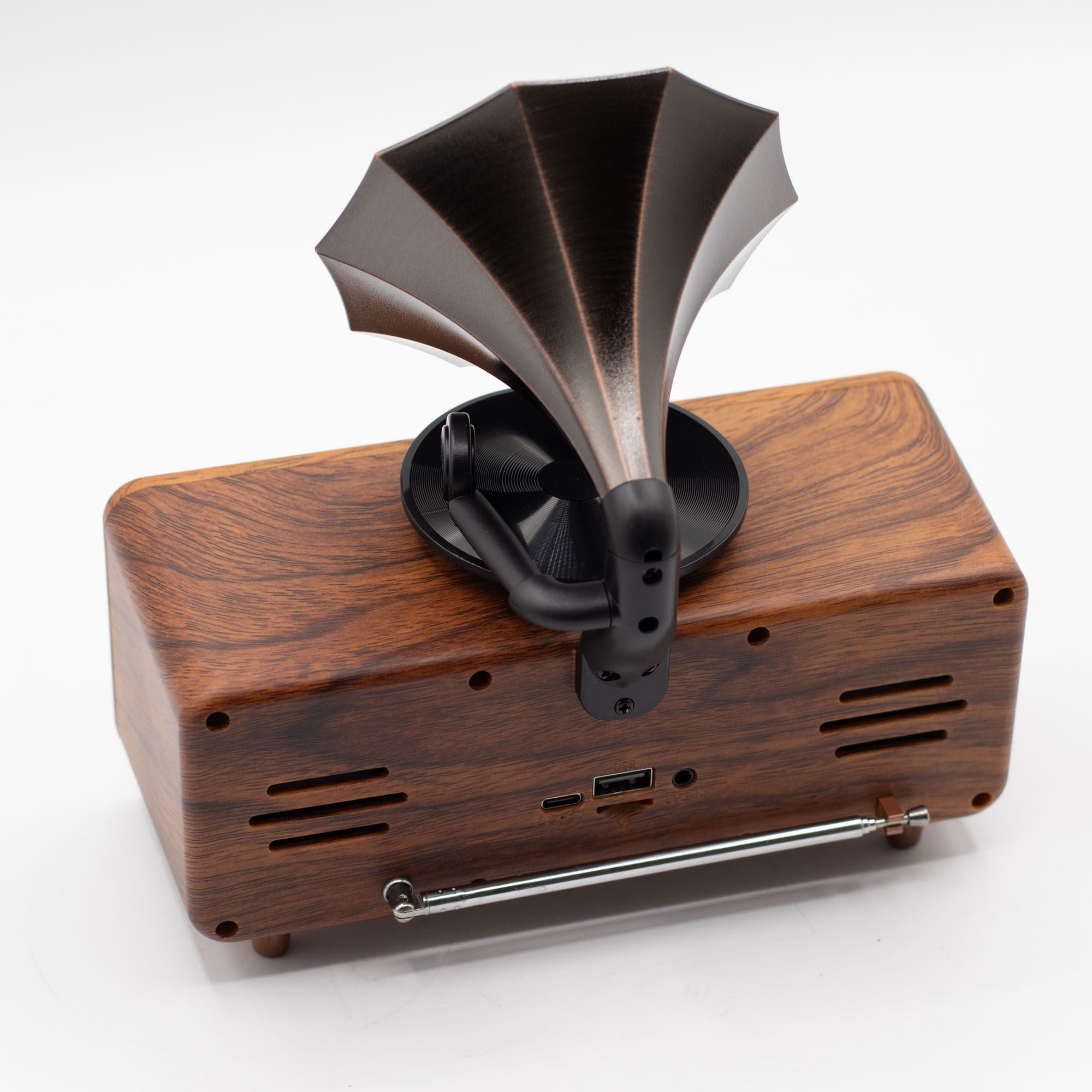 Coluna de Som Retro Gramofone Duplo Mini Bluetooth