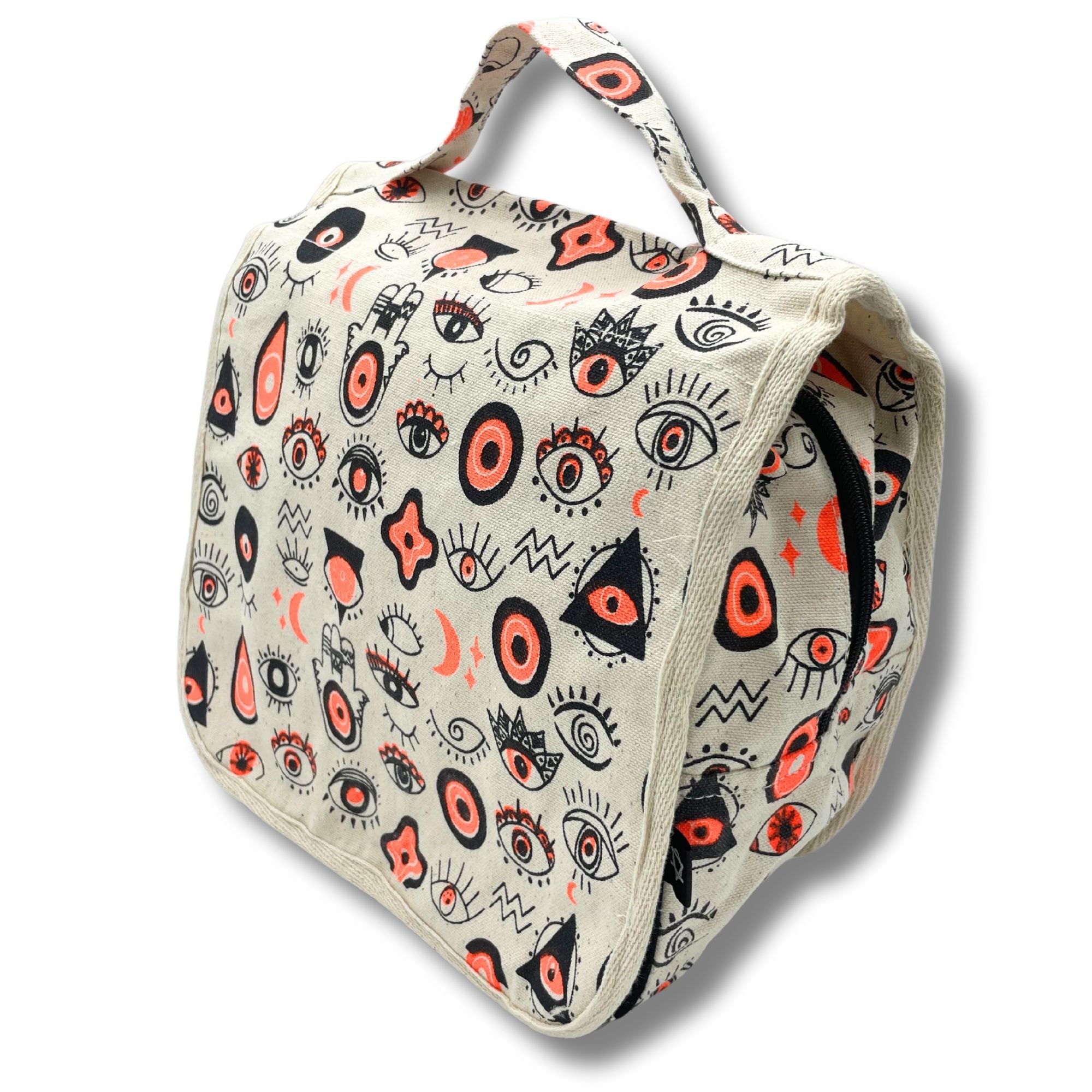 Necessaire grande de lona de algodão com padrão de olhos