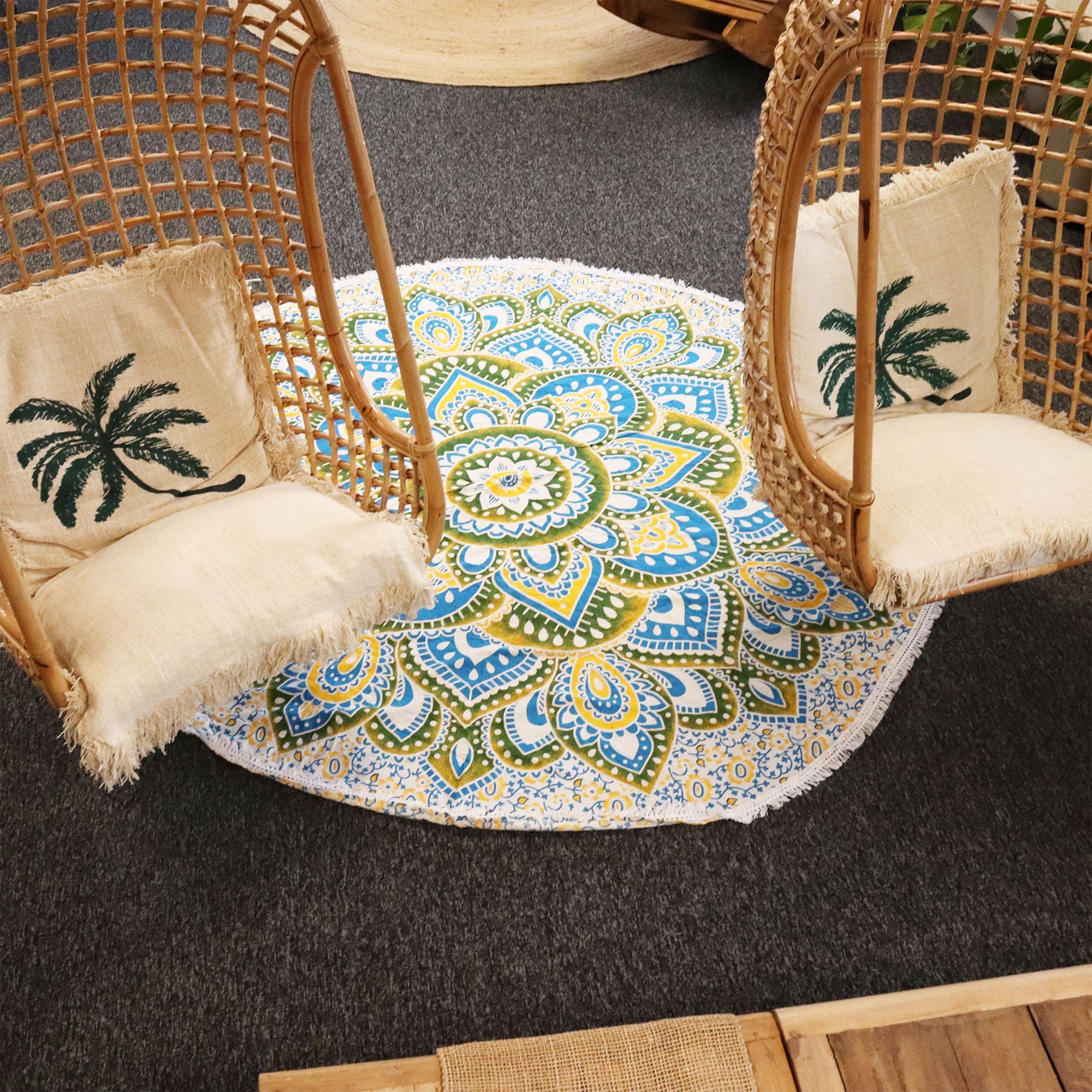 Mandala Redonda Decorativa Amarelo e Azul