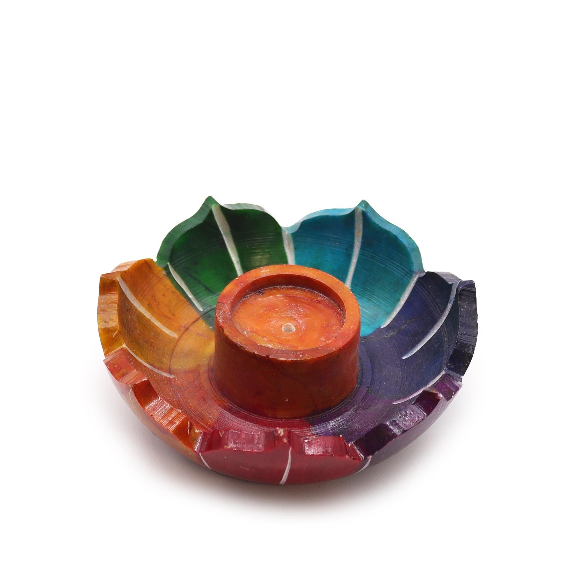 Suporte de Incenso Flor de Lótus Pequena em Esteatite Cores dos Chakras