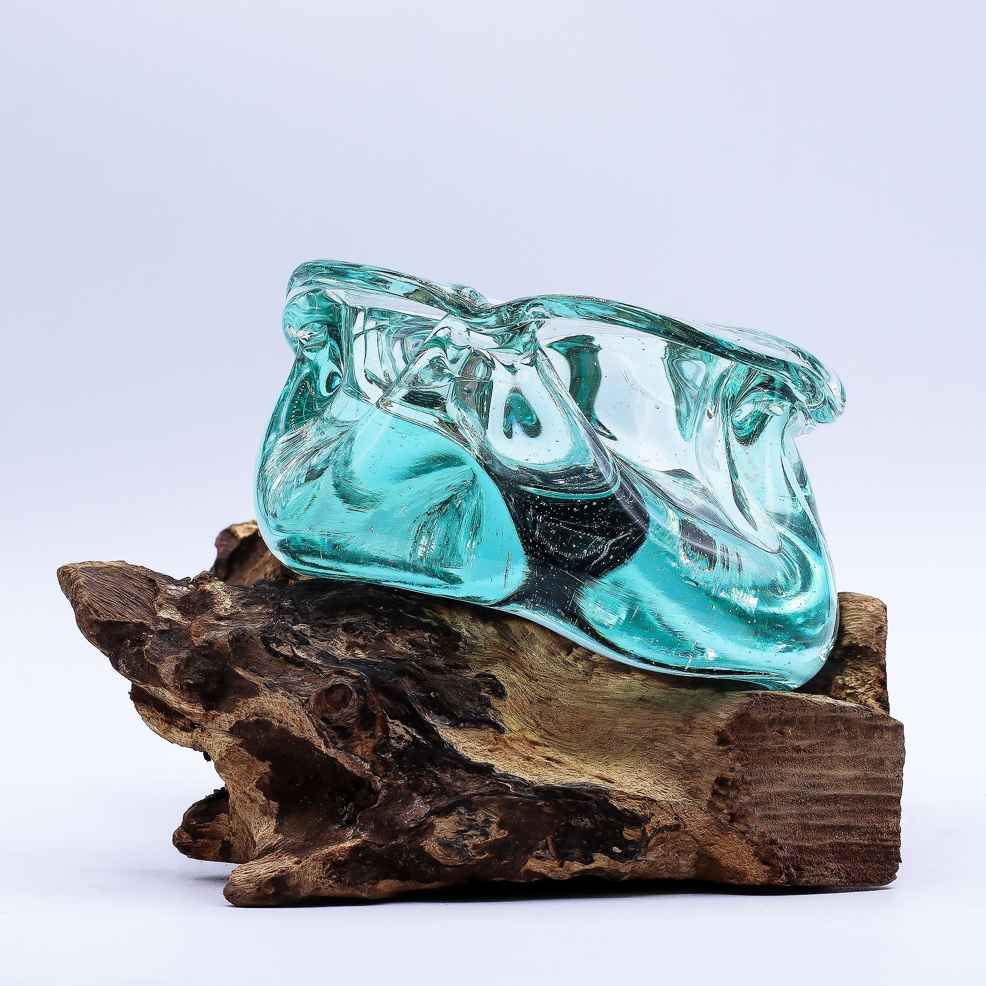 Fused Glass Ashtray or Candle Holder on Wood