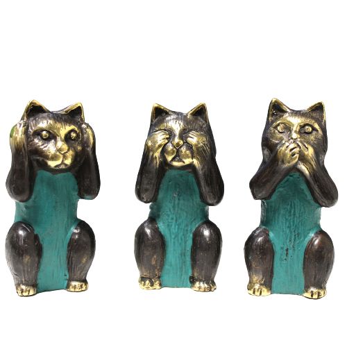 Conjunto de 3 – Não Vejo, Não Ouço, Não Falo – Gatos em Latão