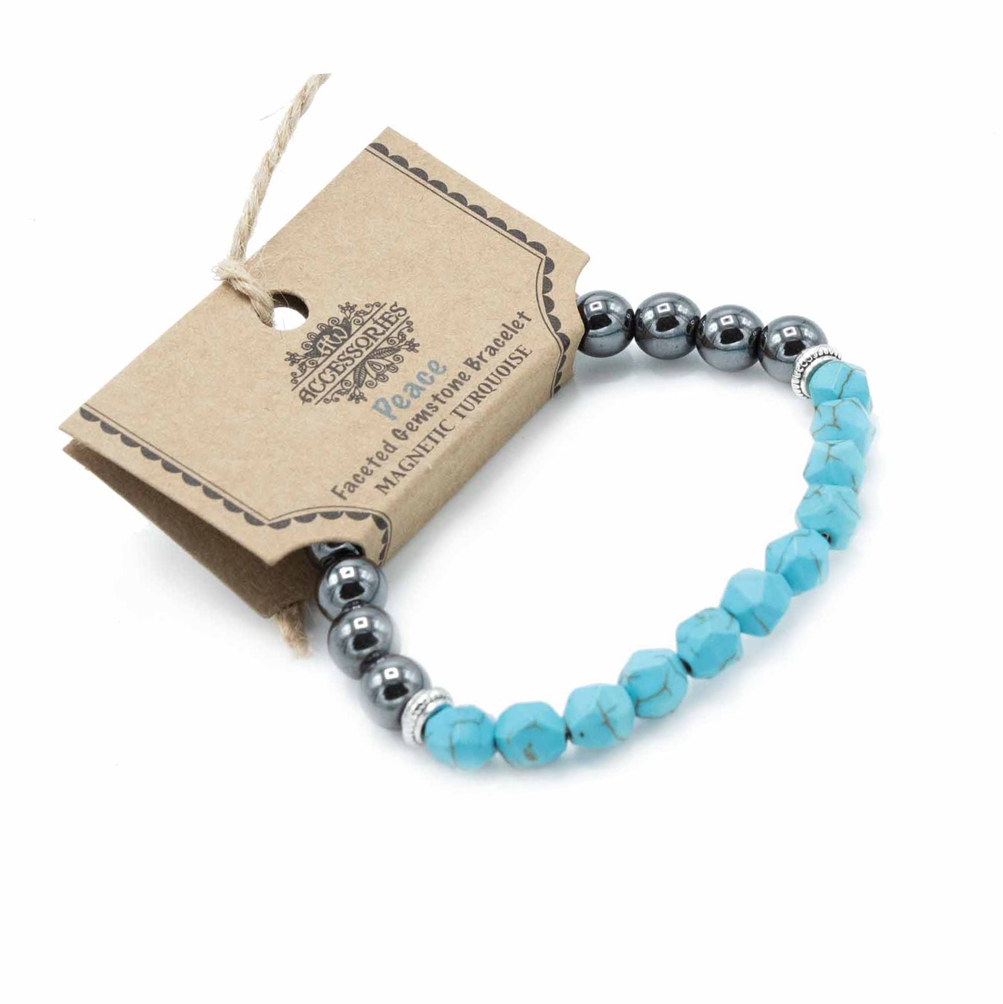 Pulseira Magnética em Pedra Natural Entalhada – Turquesa