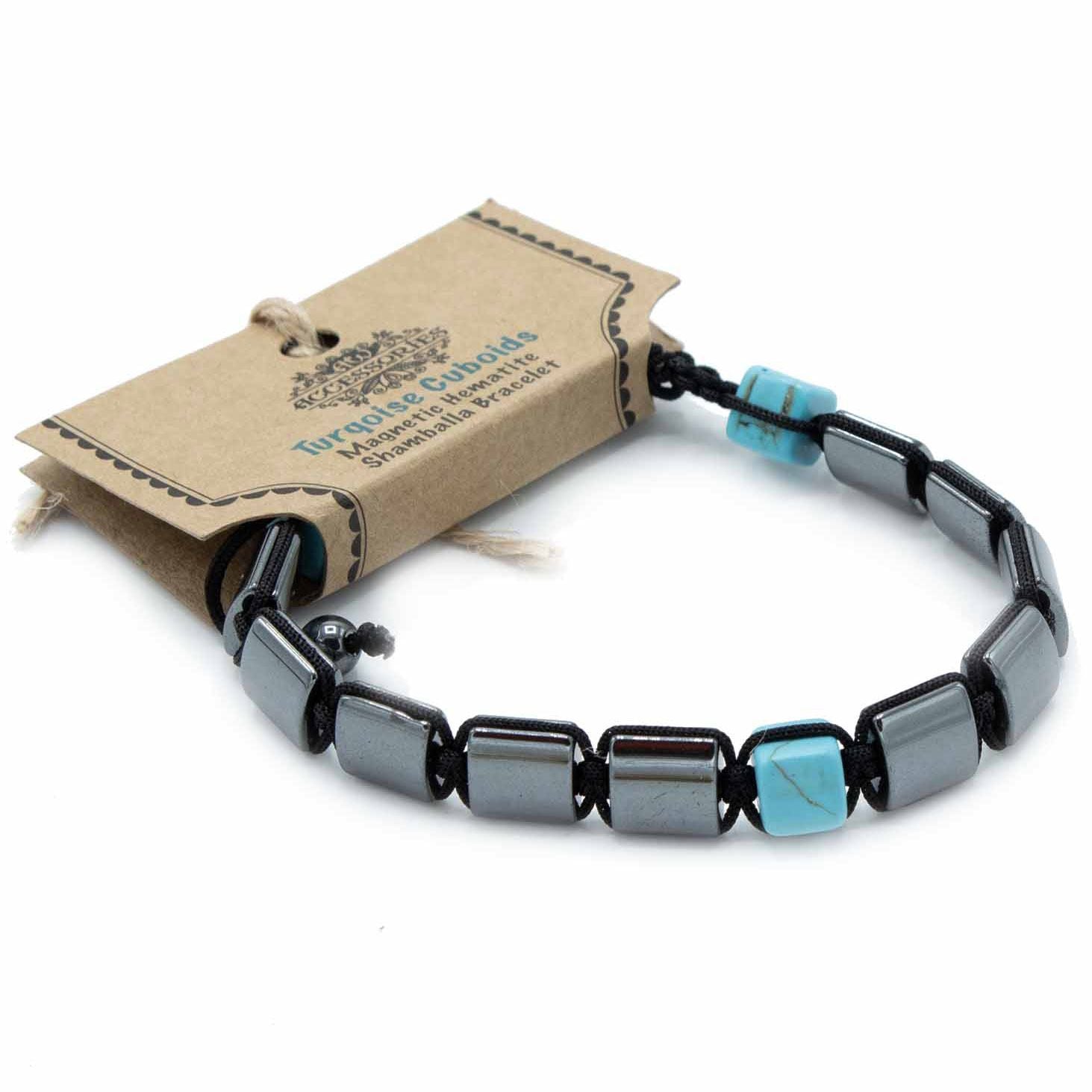 Shamballa Magnetic Hematite Bracelet – Turquoise Cuboids