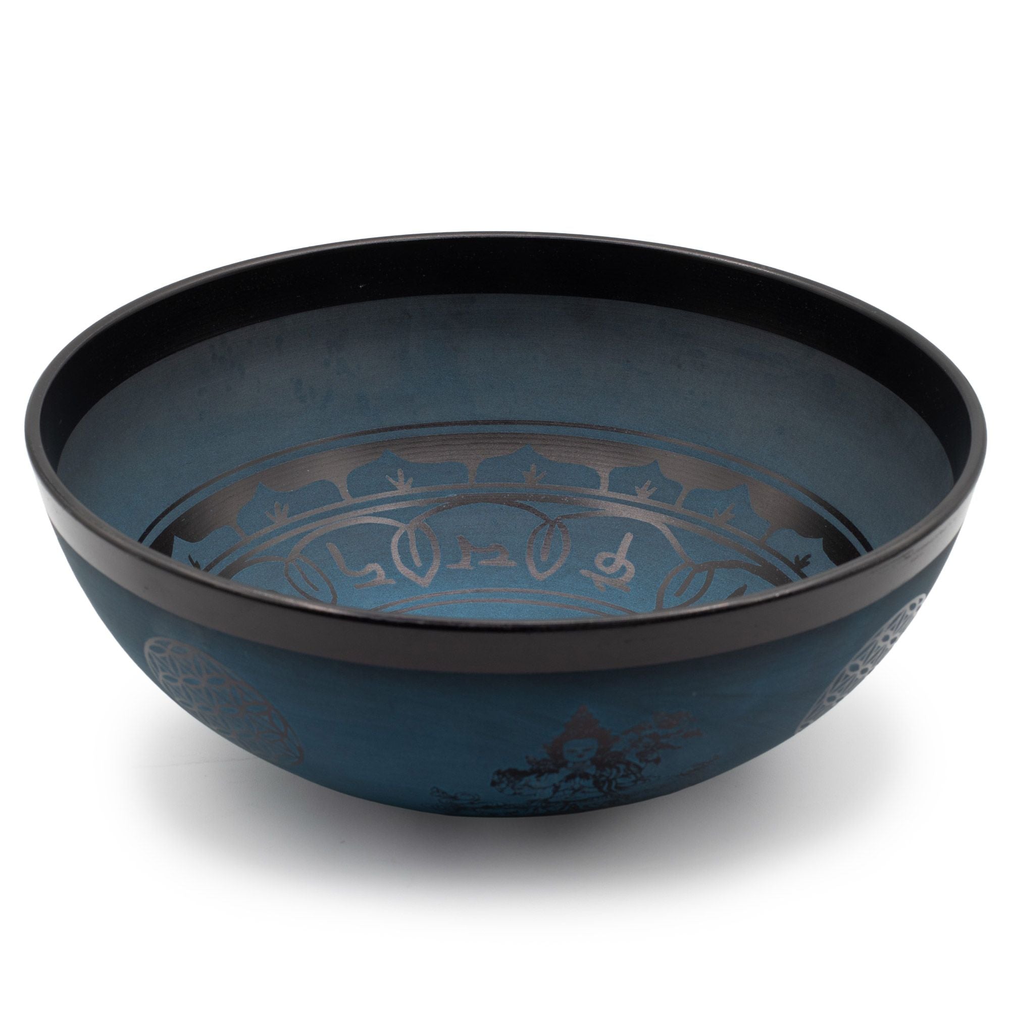 Cuenco tibetano grande de aluminio – Diseño tibetano doble Dorje – Azul