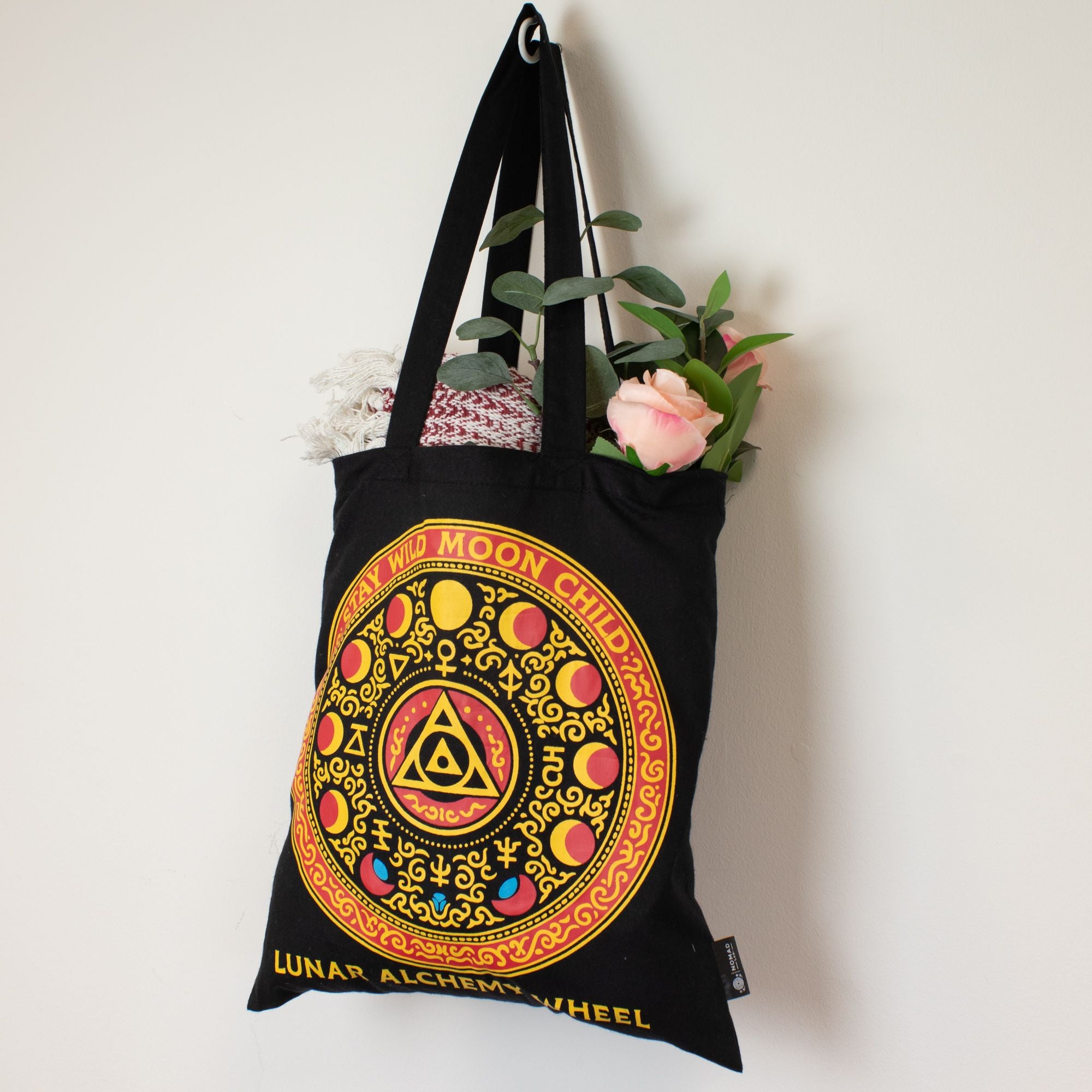 Iconic Classic Tote Bag - Lunar Alchemy Wheel - Black 6 oz