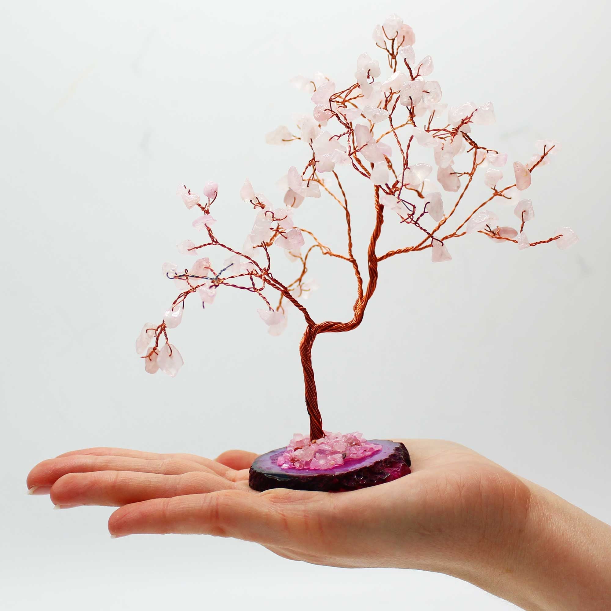 Árbol de Piedras Naturales Grande Cuarzo Rosa Base de Ágata Rosa (100 Piedras)