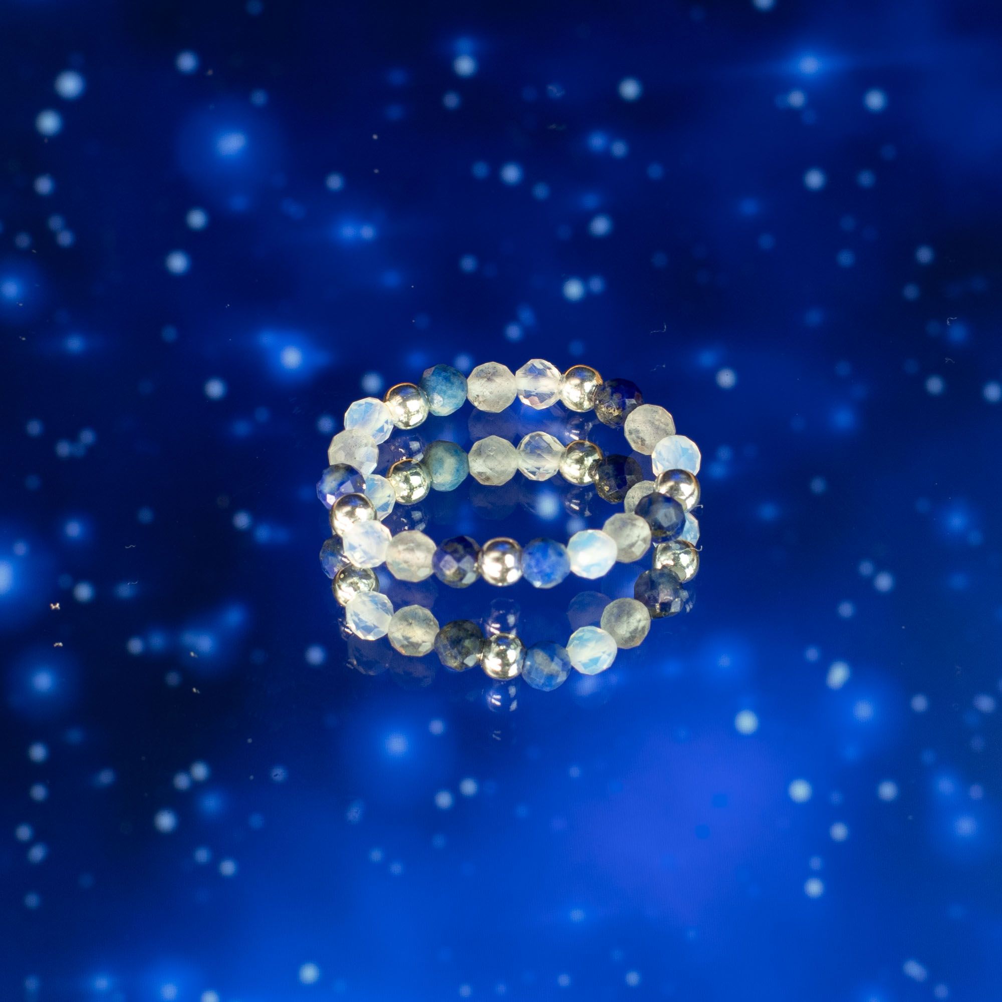 Conjunto de Anéis com Pedra Nymph – Aurora Boreal