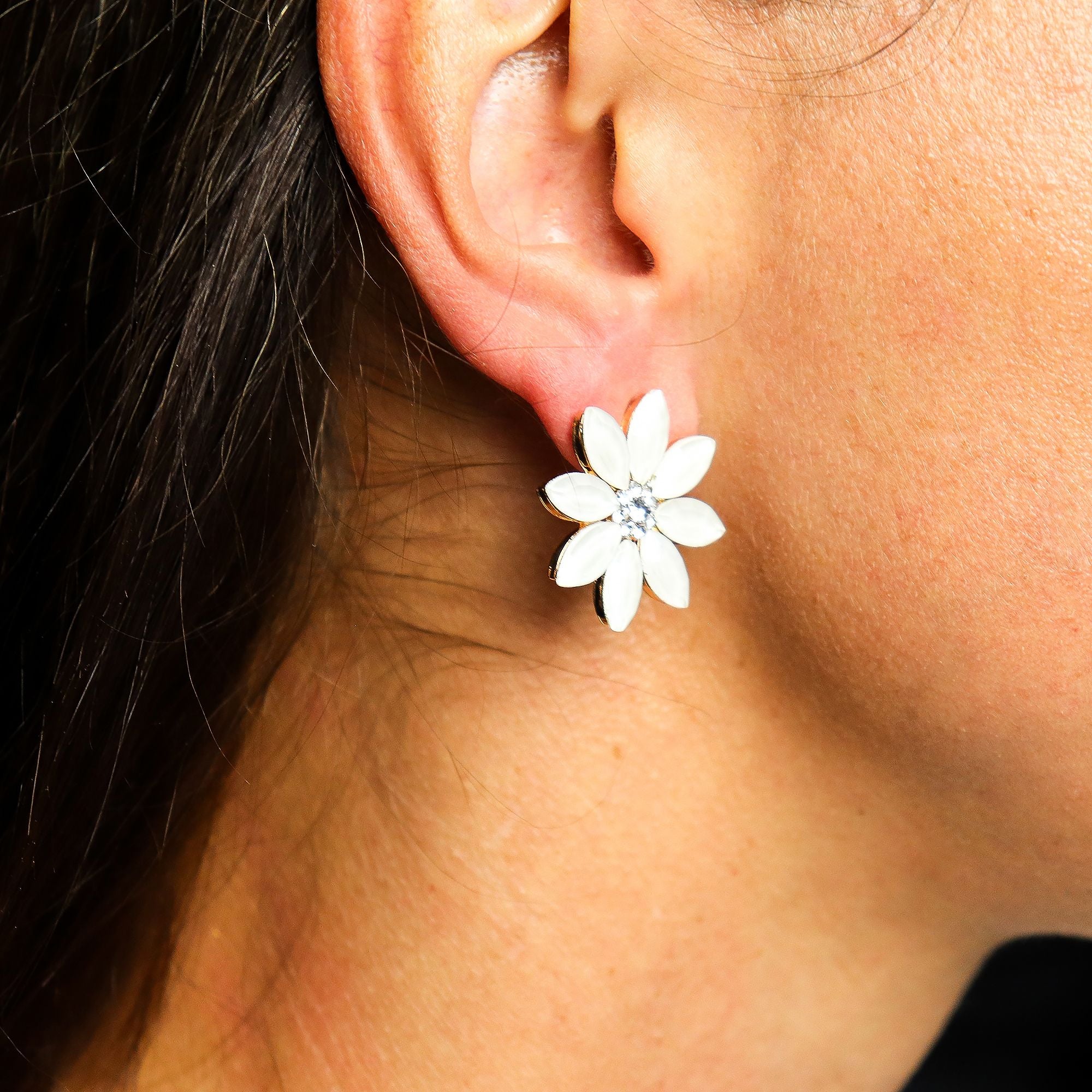 Pendientes de cristal vintage - Flores - Perla