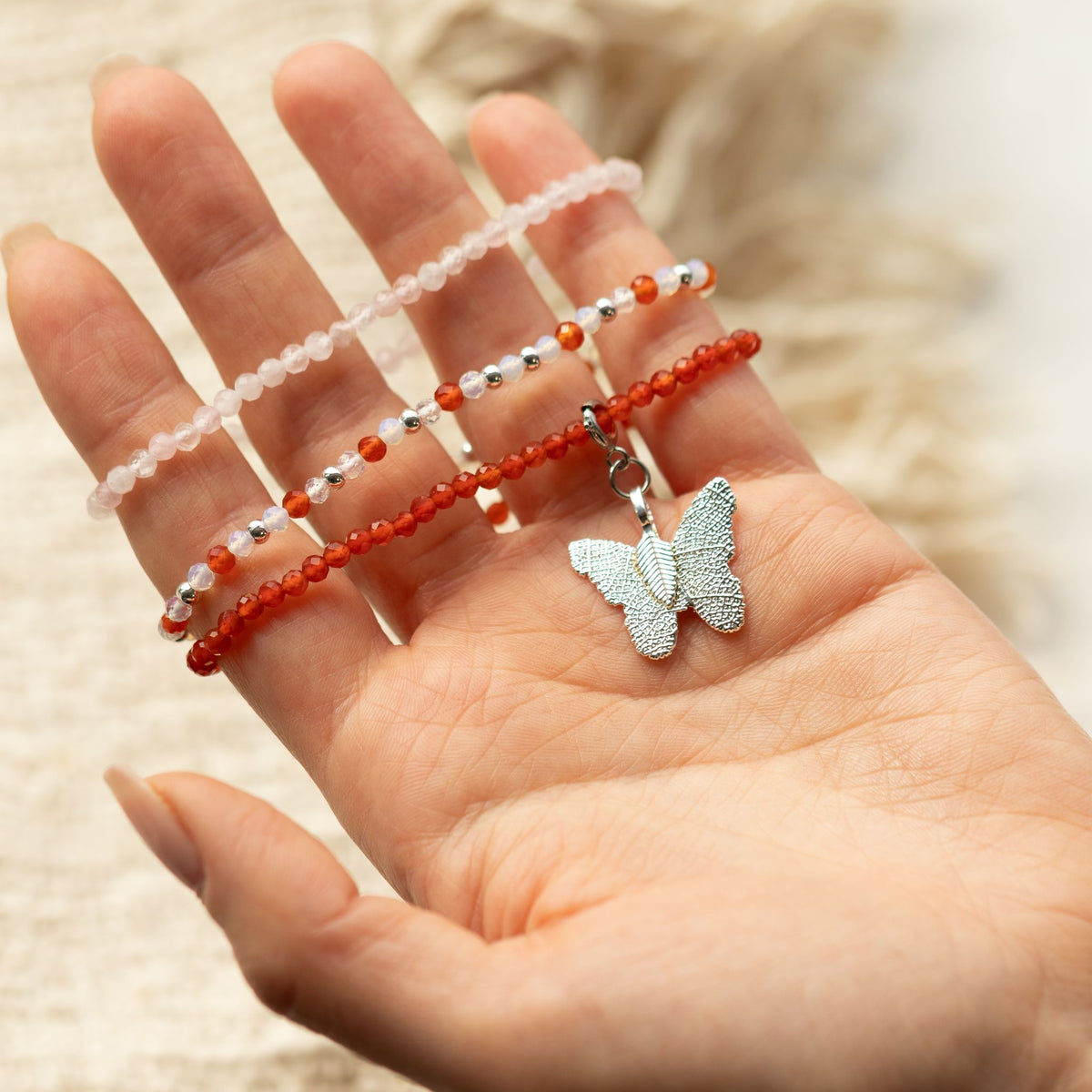 Set of 3 Nymph Spirit Bracelets with Natural Stones - Love and Flame