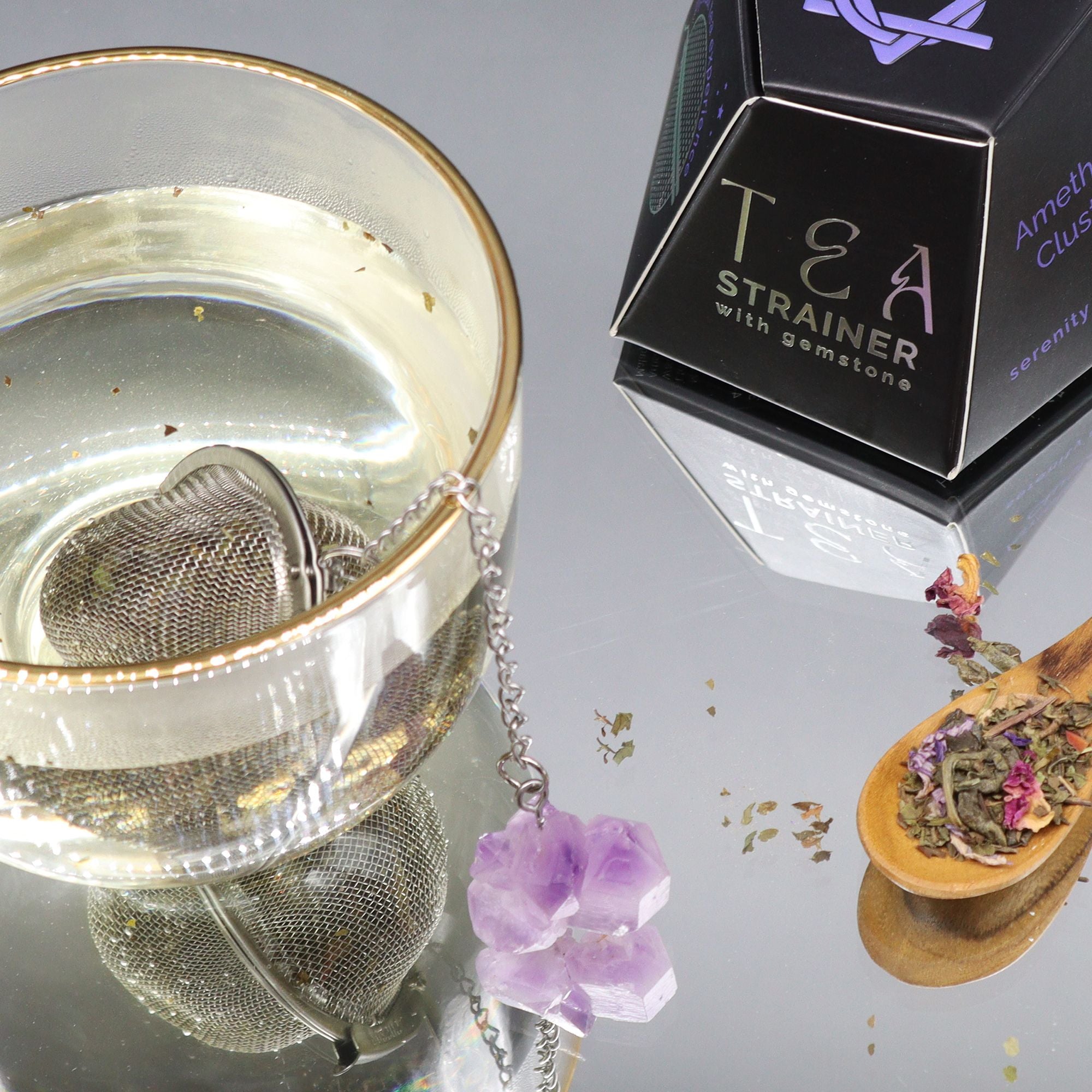 Infusor de Chá com Pedra Natural em Cristal Bruto – Drusa de Ametista
