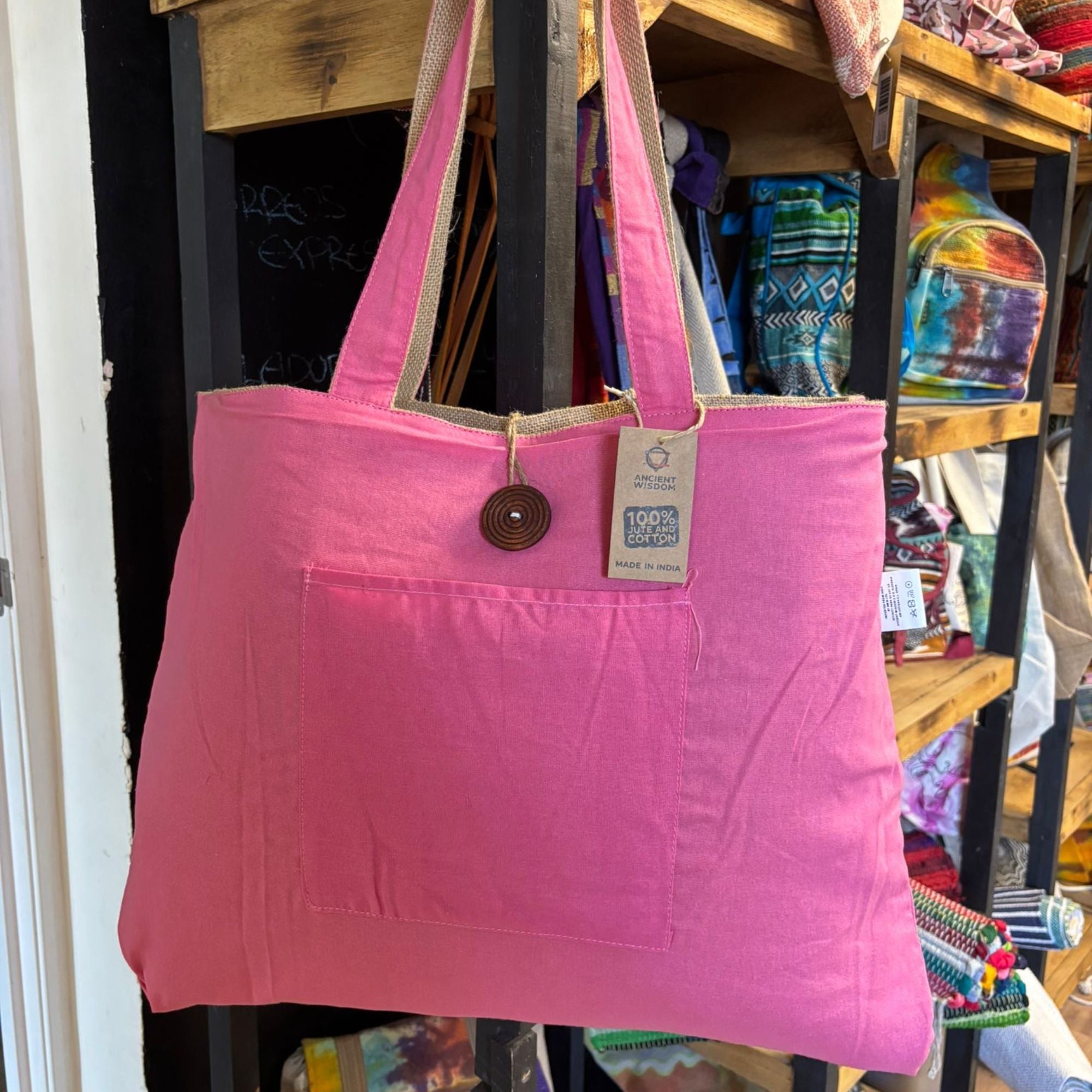 Bolsa Grande Reversível de Juta e Algodão - Rosa