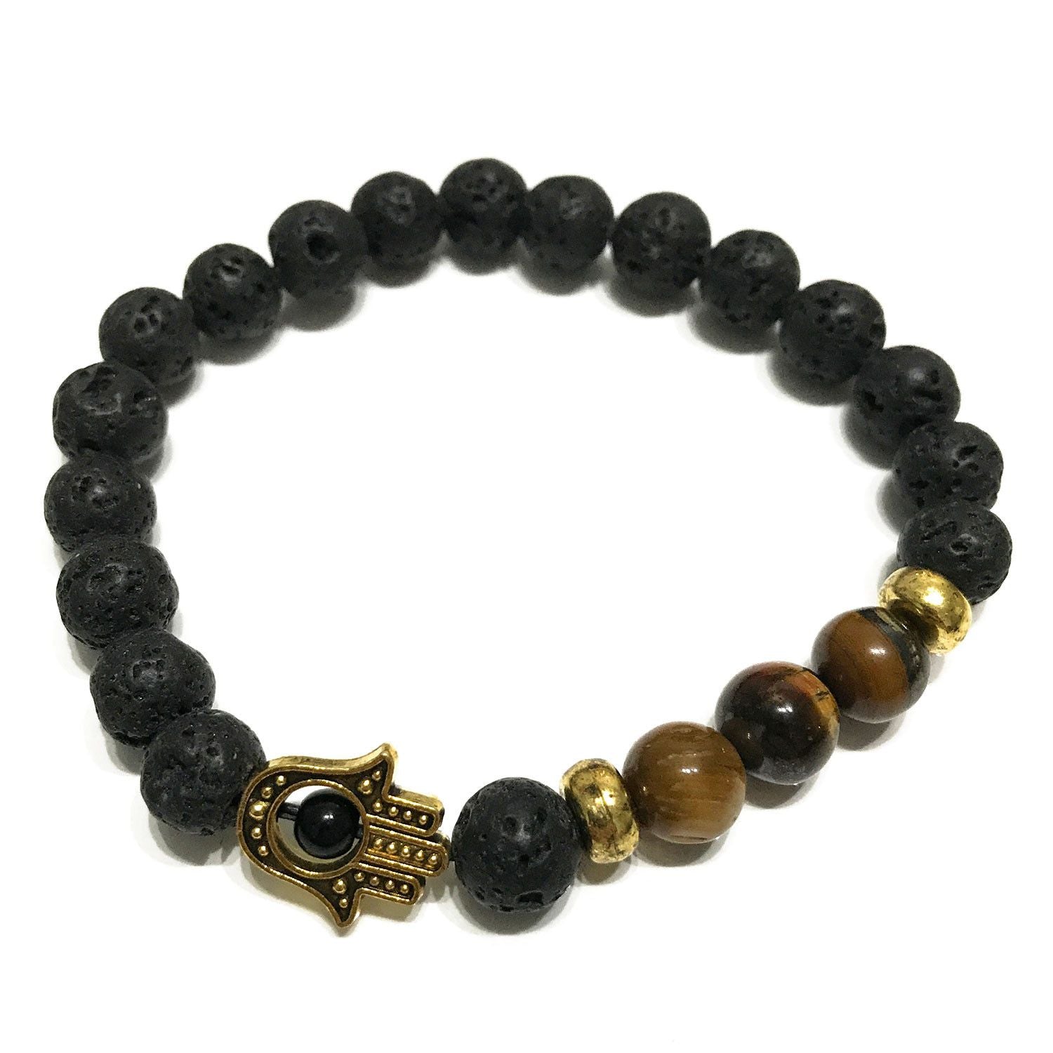 Lava Stone Bracelet – Hamsa – Tiger's Eye