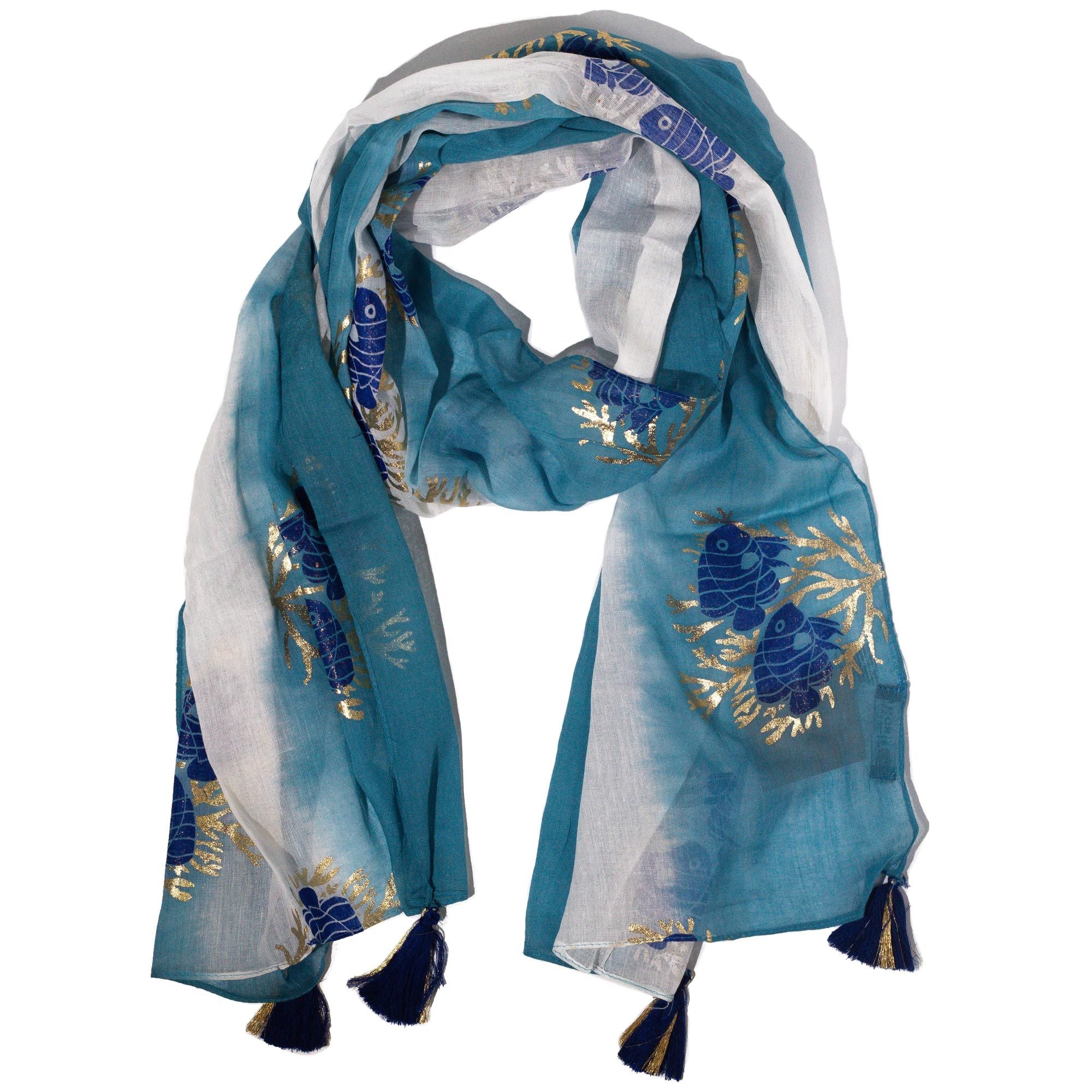 Écharpe Nomad Sari Aqua Fish - Azul-Marinho - 180x50 cm