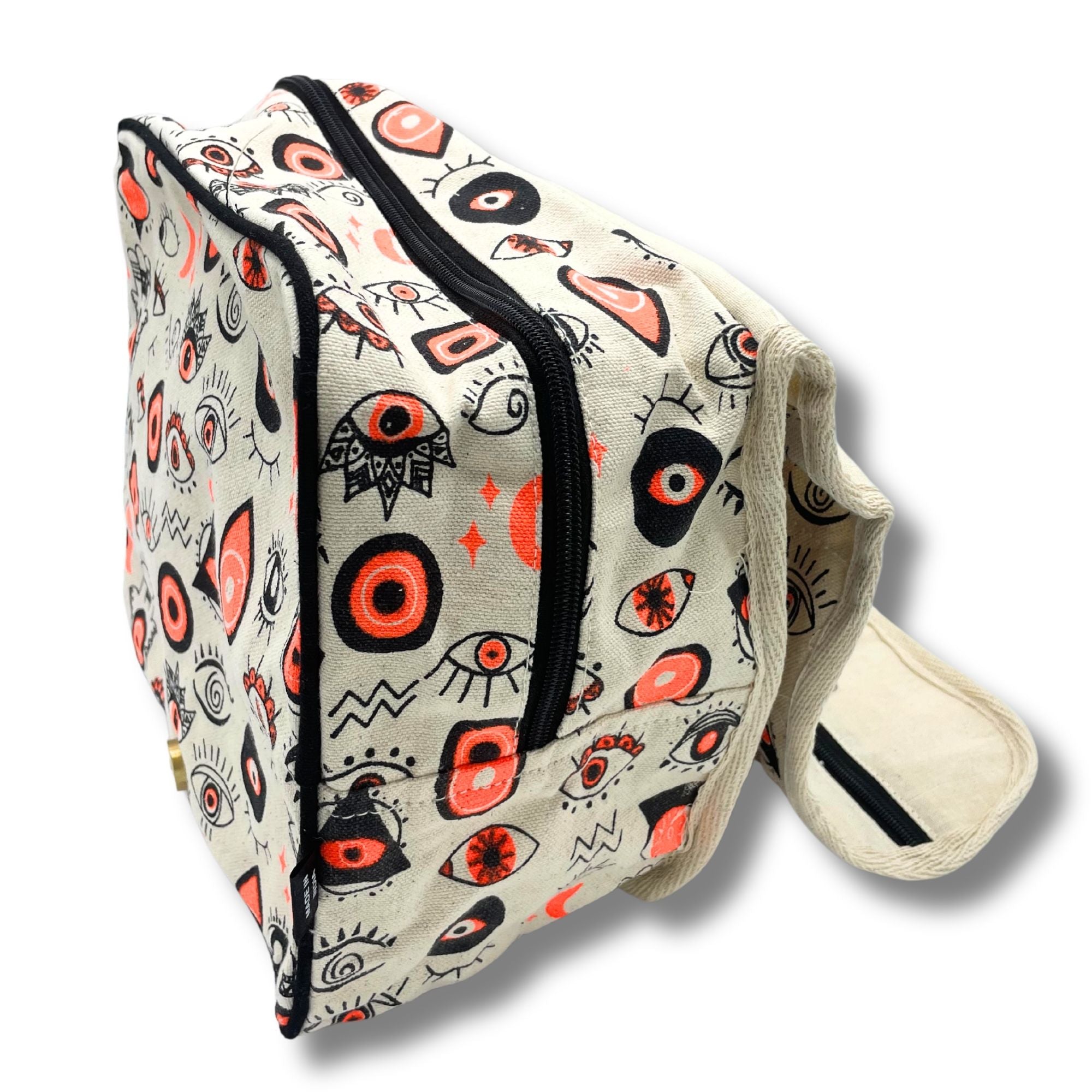 Large cotton canvas toiletry bag with eye pattern