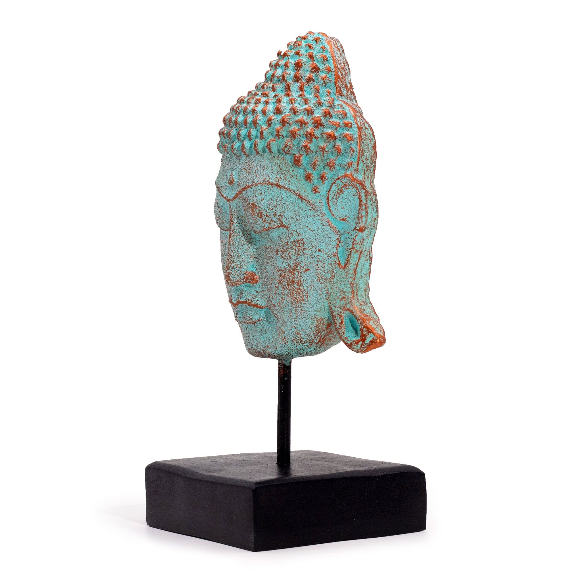 Cabeça de Buda Serenidade Grande com Suporte – Cobre Verde