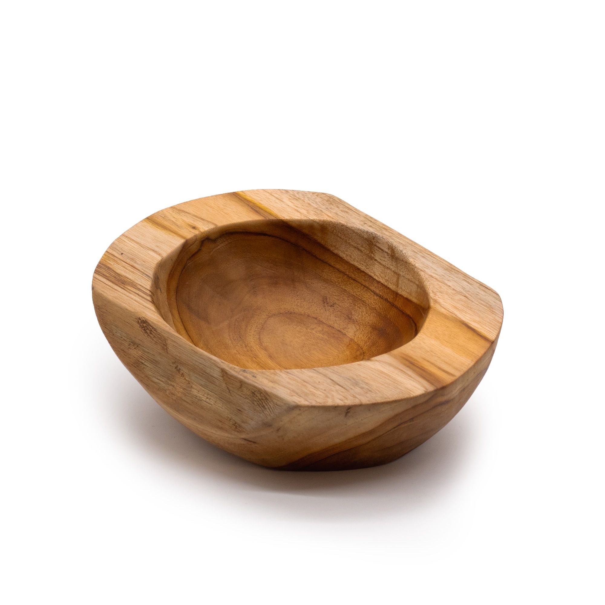 Taça média de madeira de teca com forma natural