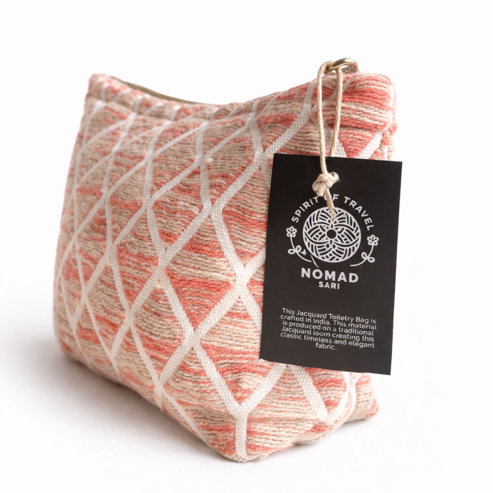 Necessaire em Tecido Jacquard Indiano - Padrão Rosa Geométrico