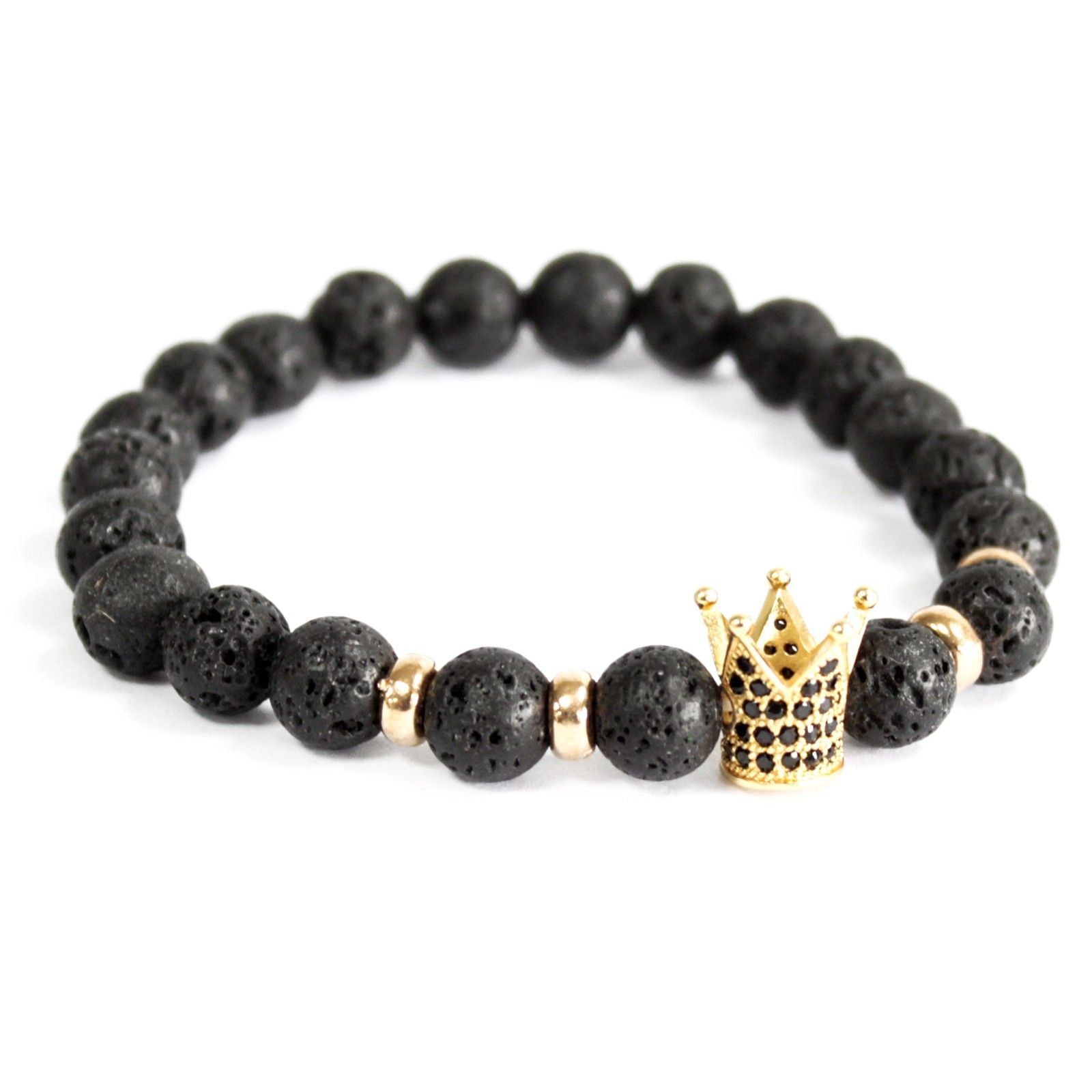 Lava Stone Bracelet with Golden Crown