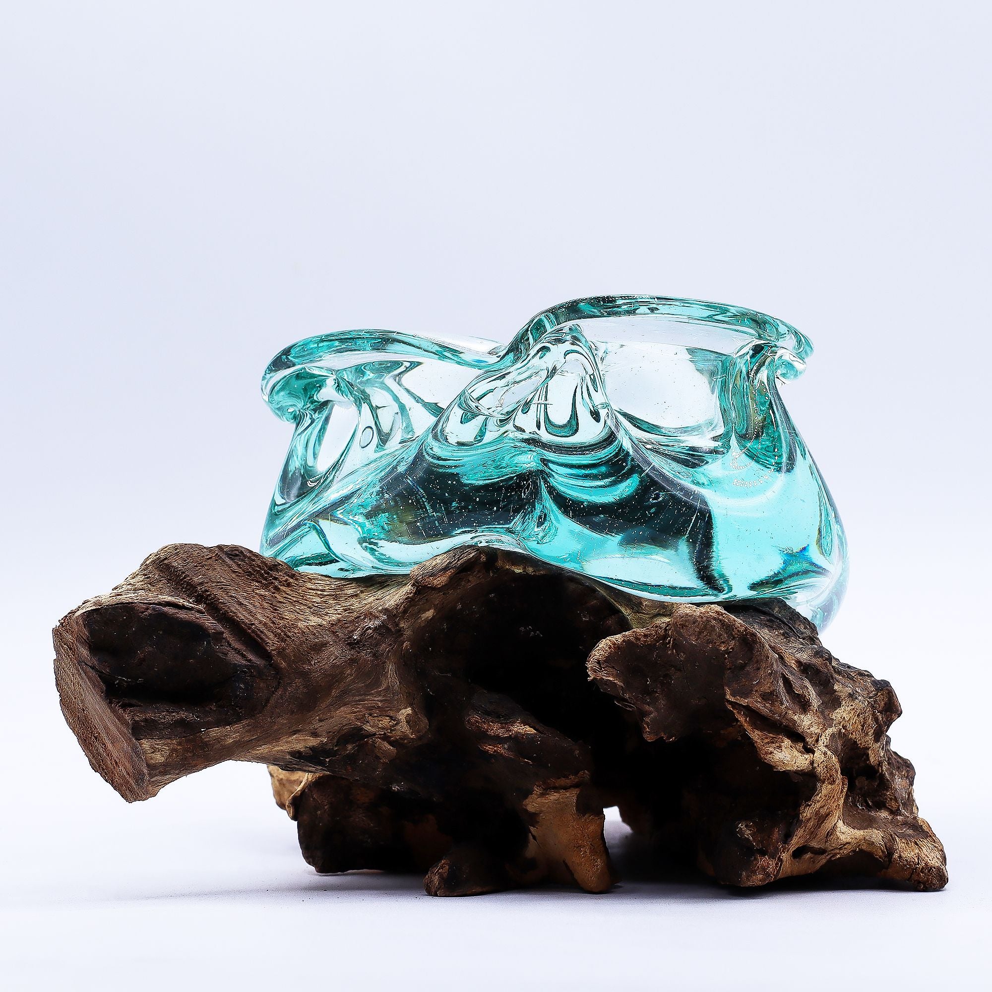 Fused Glass Ashtray or Candle Holder on Wood