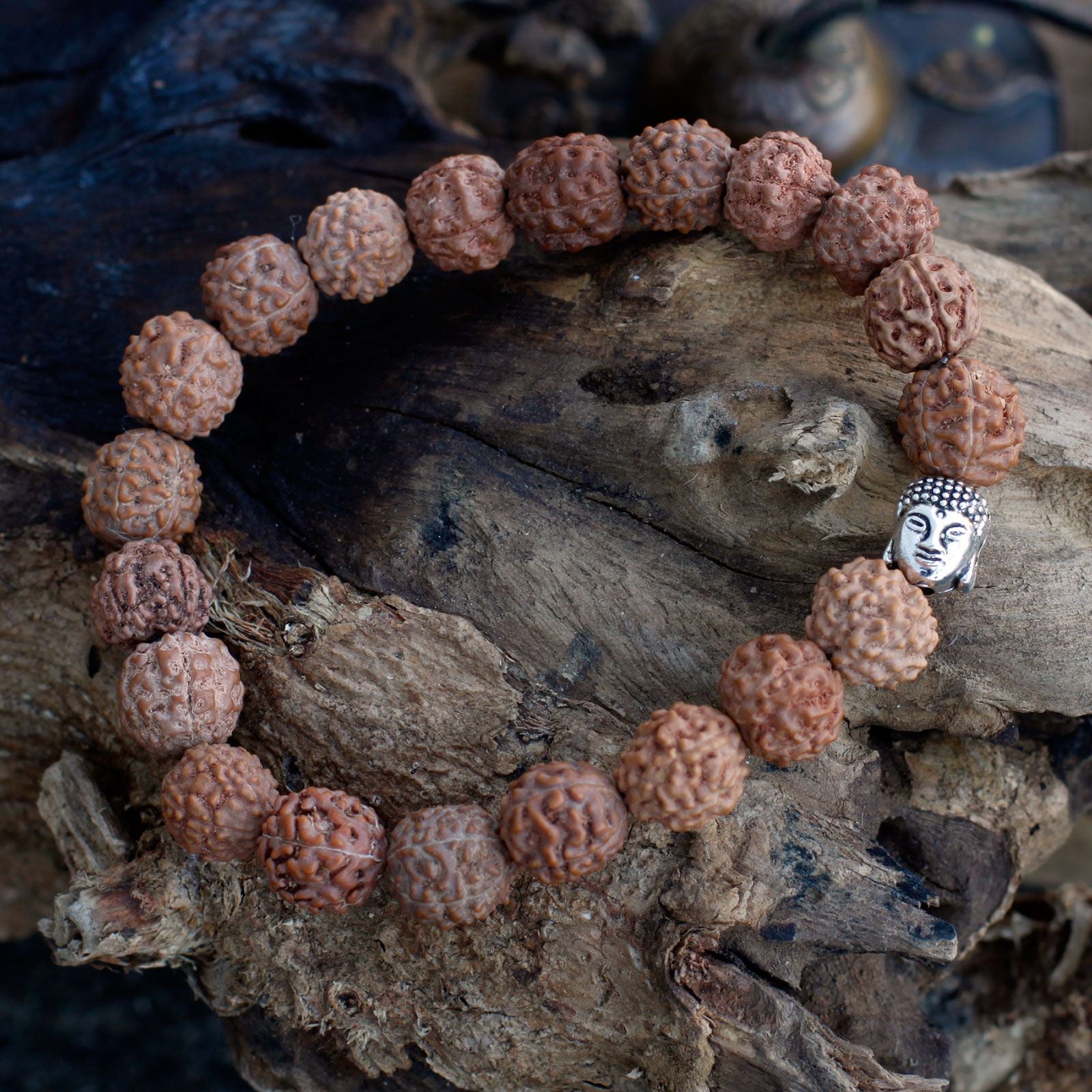 Pulseira Rudraksha Buda Japa Mala - Natural