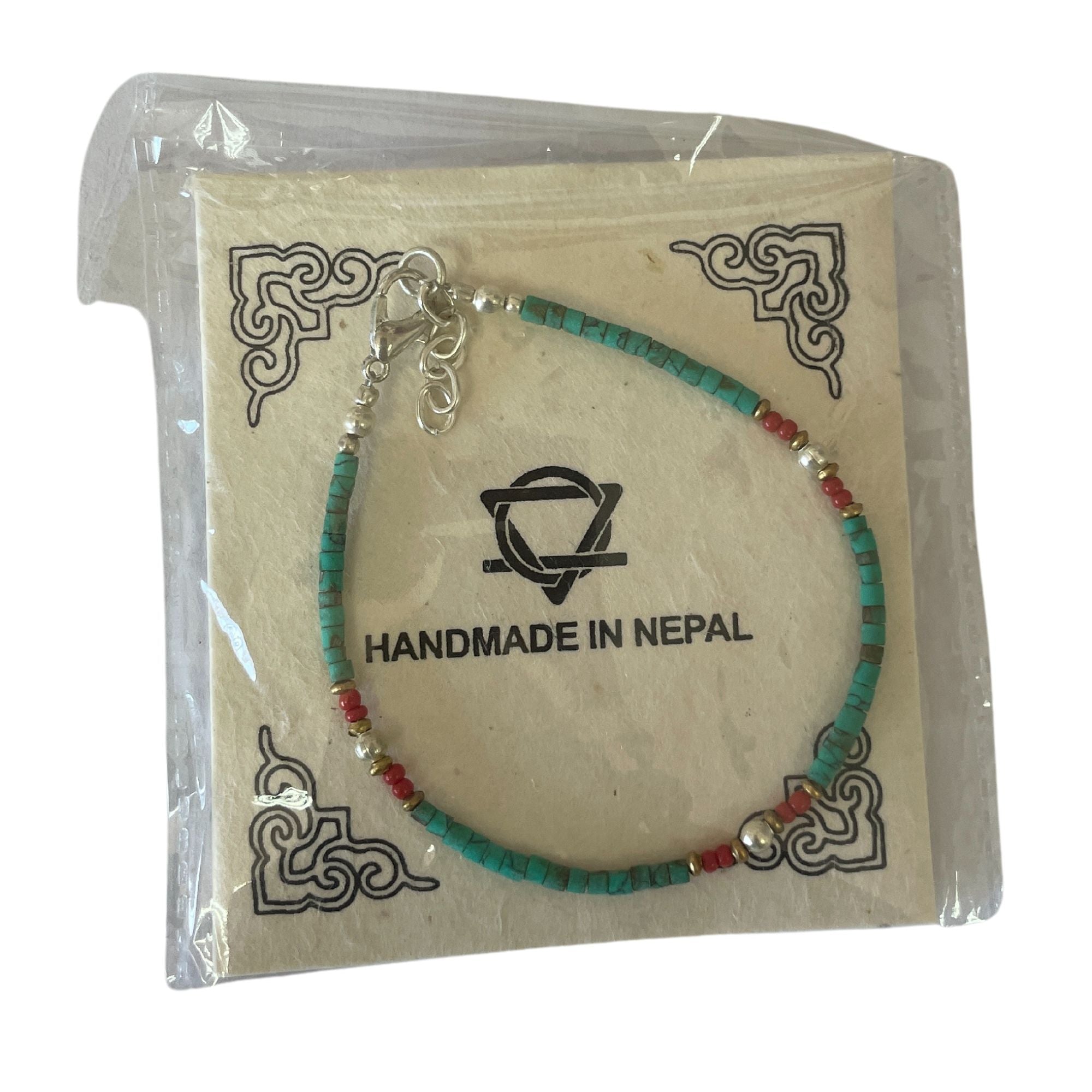 Pulseira Nepalesa de Gemas Extrafinas - Turquesa e Pedra