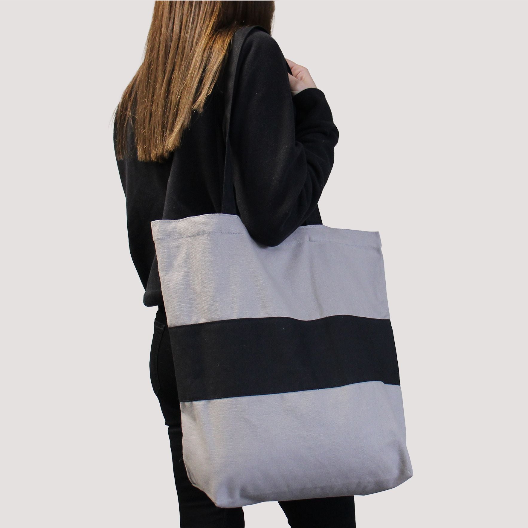 Bolsa de Algodão Dois Tons - Cinzento e Preto