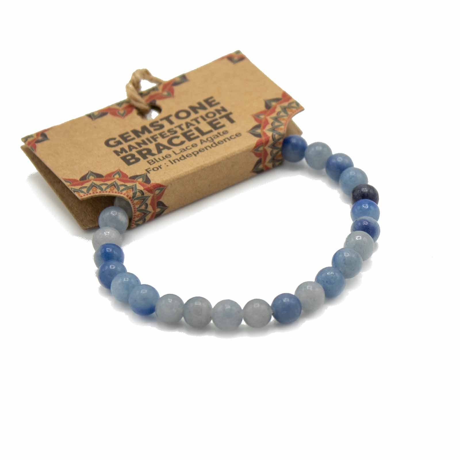 Natural Stone Manifestation Bracelet – Blue Lace Agate – Independence