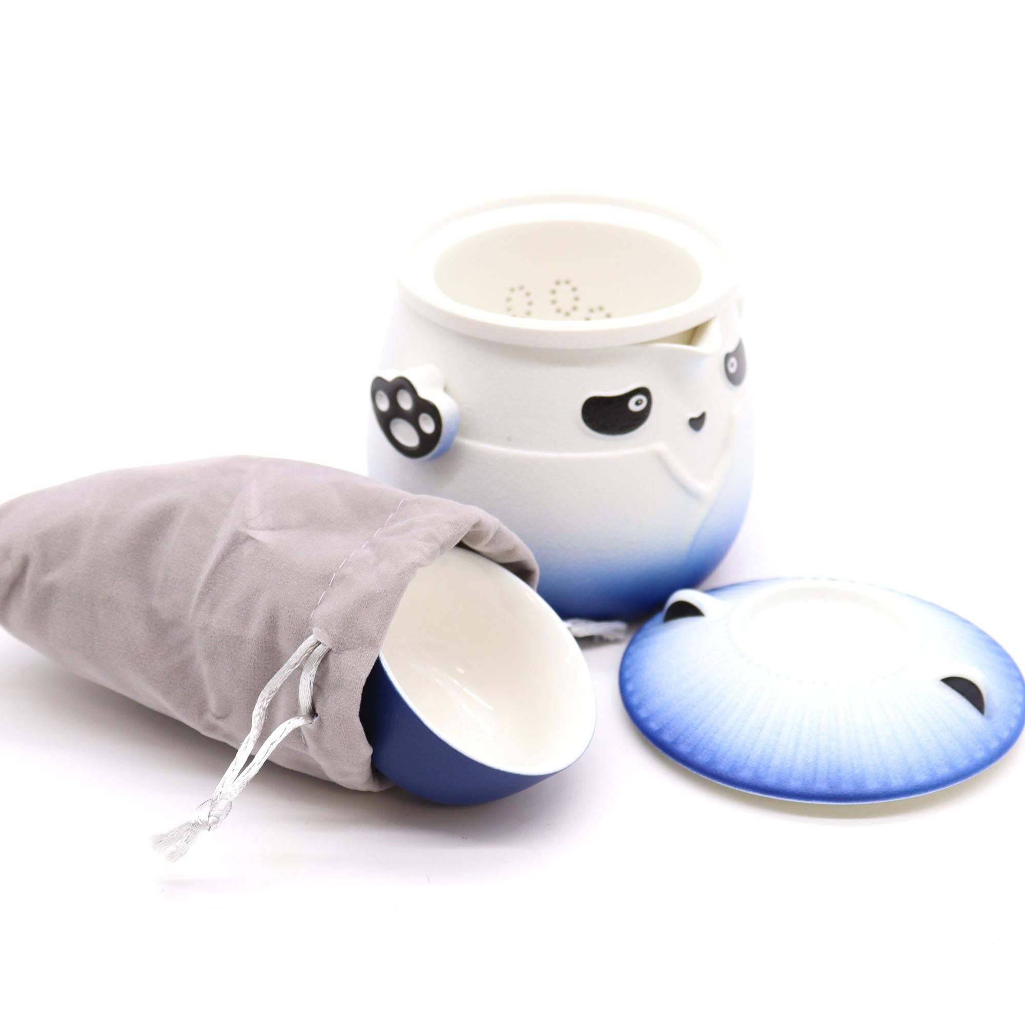 Juego de tetera y tres tazas Panda - Azul cielo