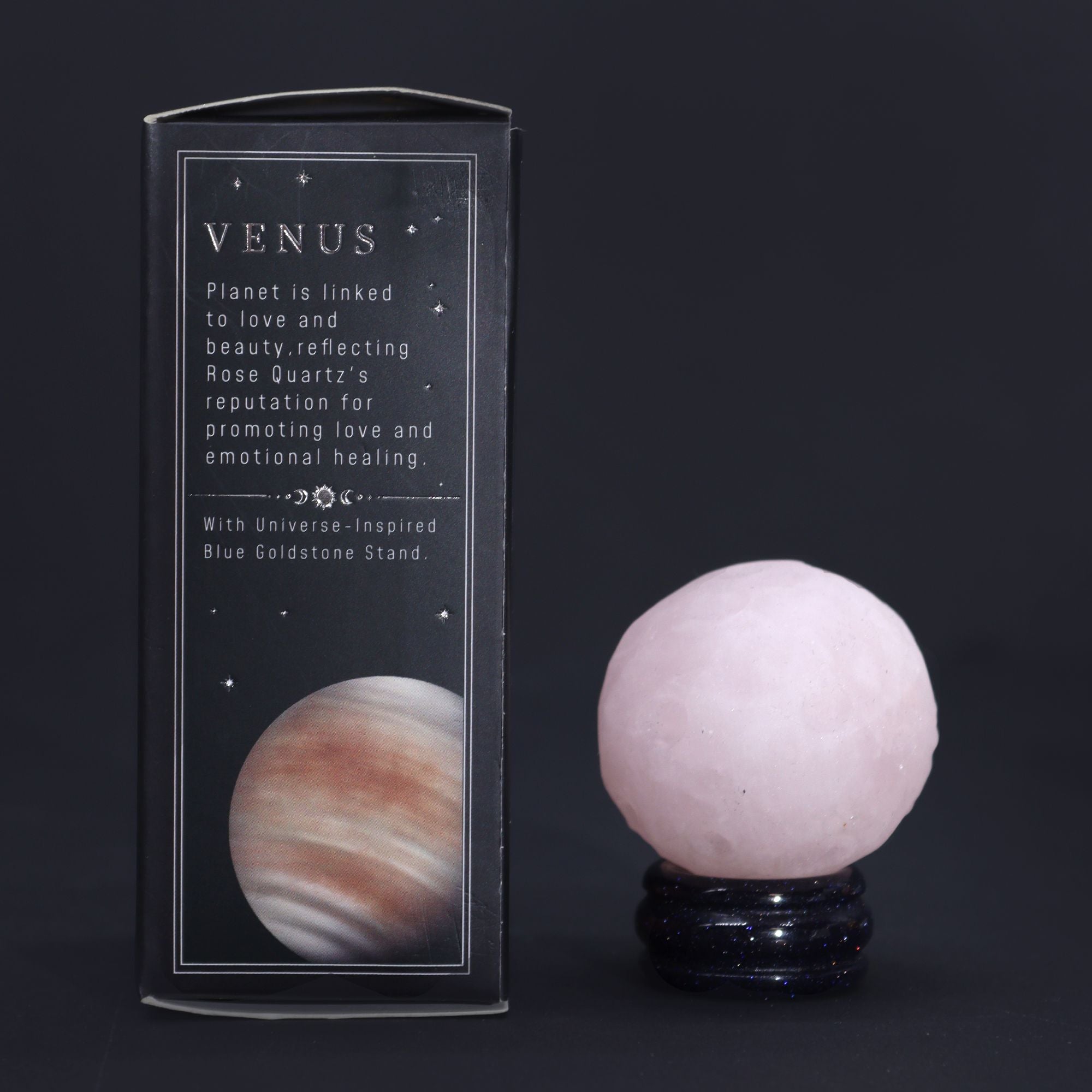 Planeta Quartzo Rosa com Suporte Solar Vénus (40mm)