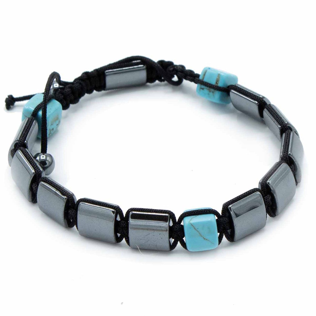 Shamballa Magnetic Hematite Bracelet – Turquoise Cuboids