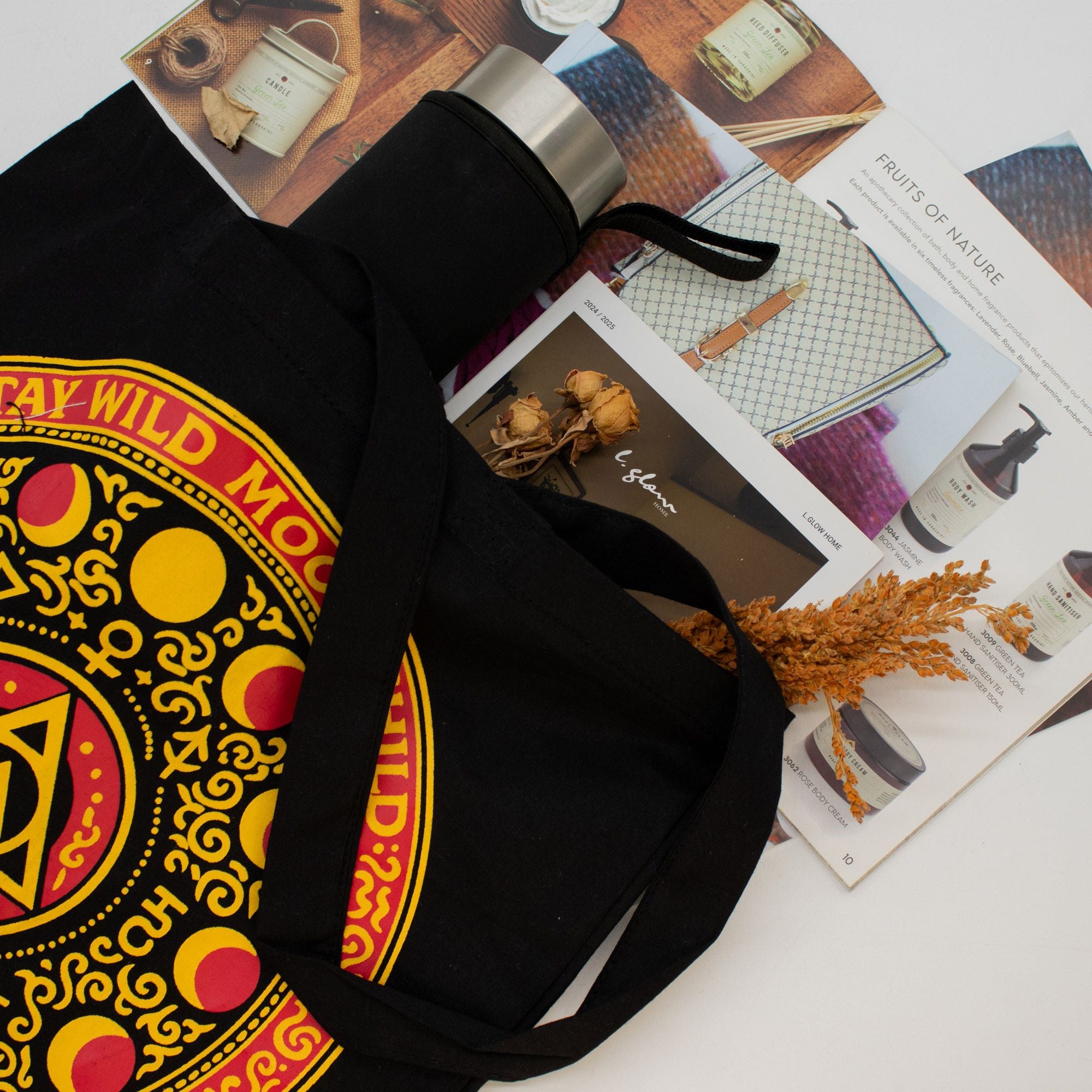 Iconic Classic Tote Bag - Lunar Alchemy Wheel - Black 6 oz