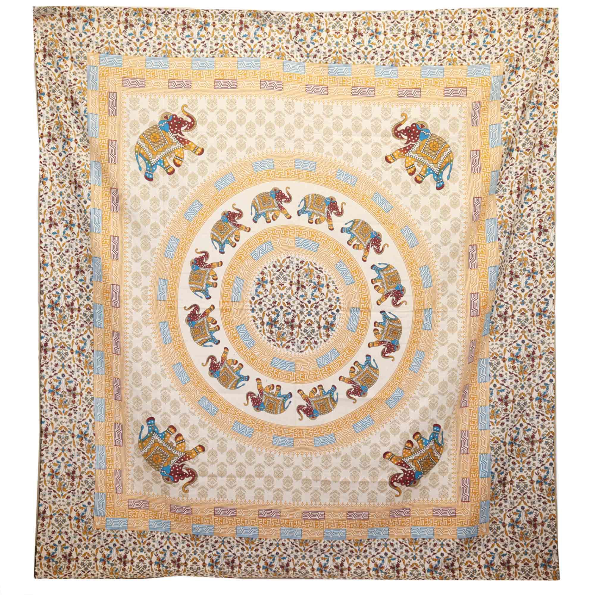 Tapeçaria Mandala Elefante Castanho e Laranja sobre Creme