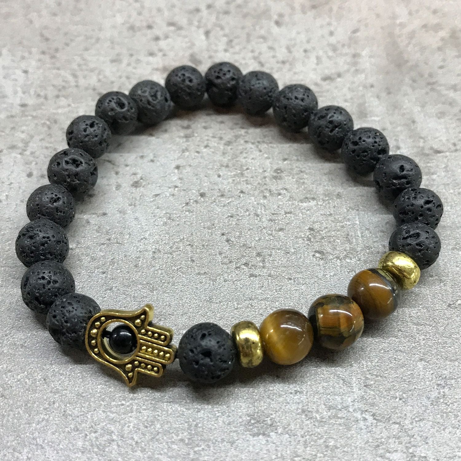 Lava Stone Bracelet – Hamsa – Tiger's Eye