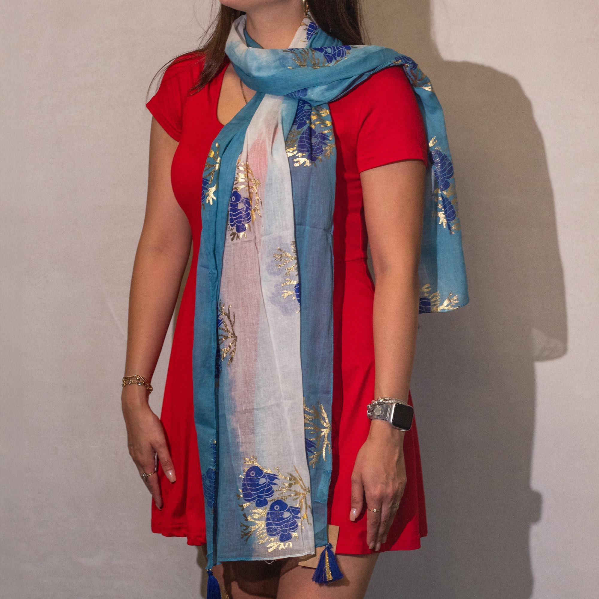 Écharpe Nomad Sari Aqua Fish - Azul-Marinho - 180x50 cm