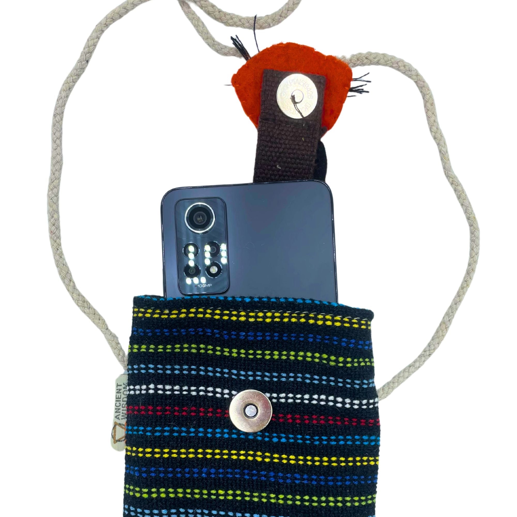 Bolsa para Telemóvel preto e multicolor - Decorada com raposa