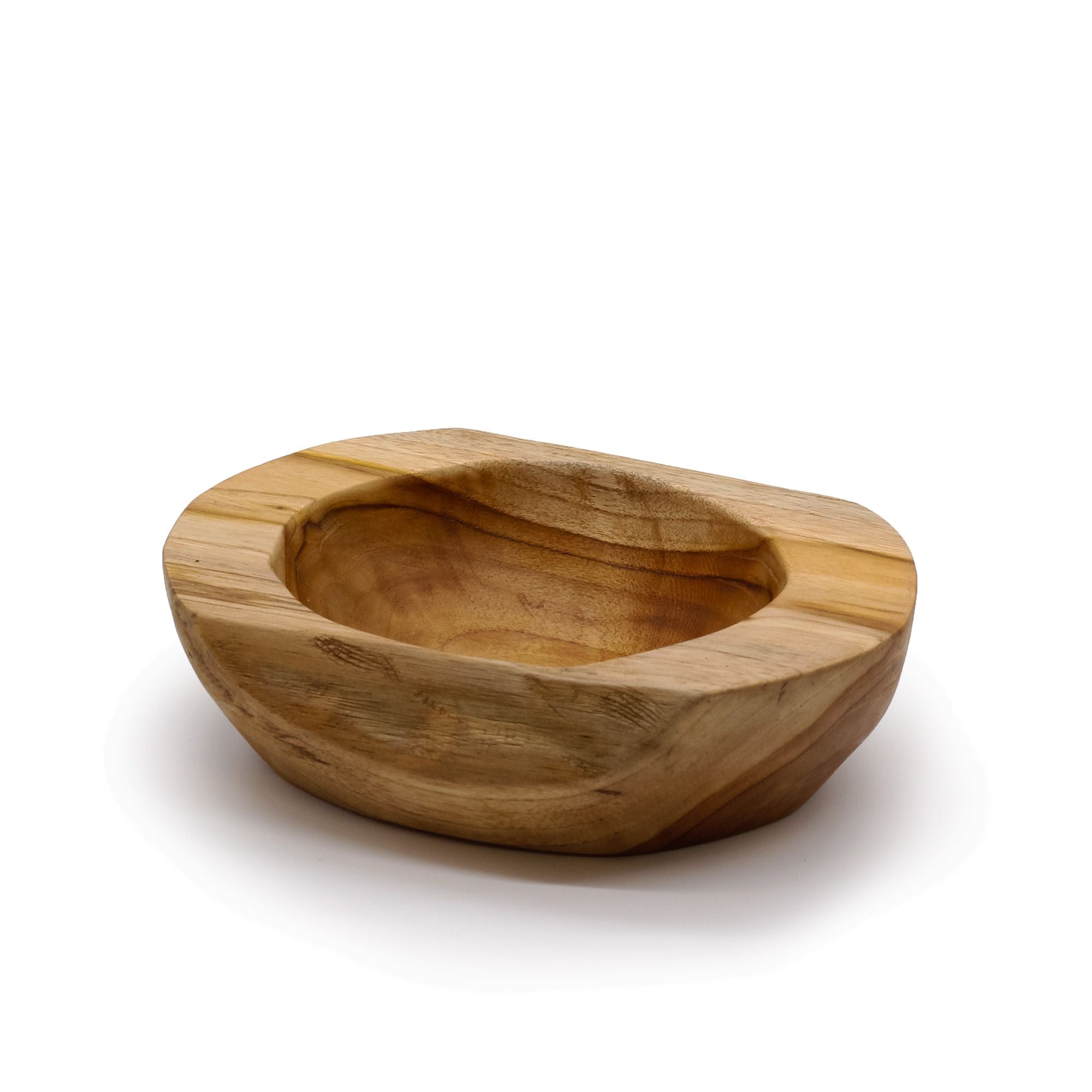 Taça média de madeira de teca com forma natural