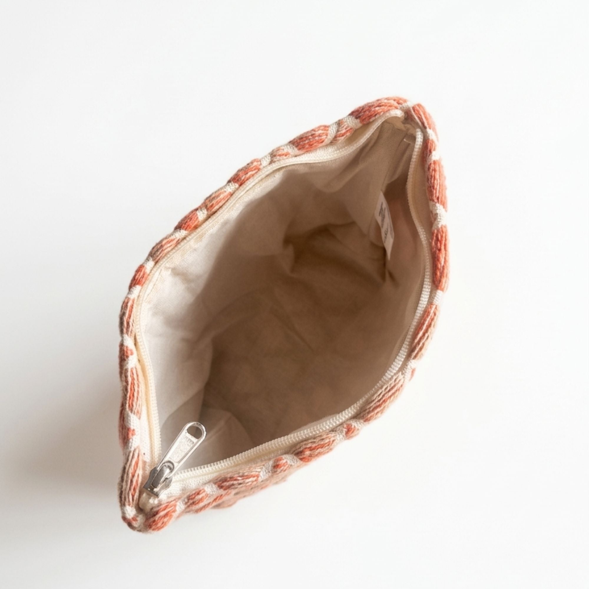 Necessaire em Tecido Jacquard Indiano - Padrão Rosa Geométrico