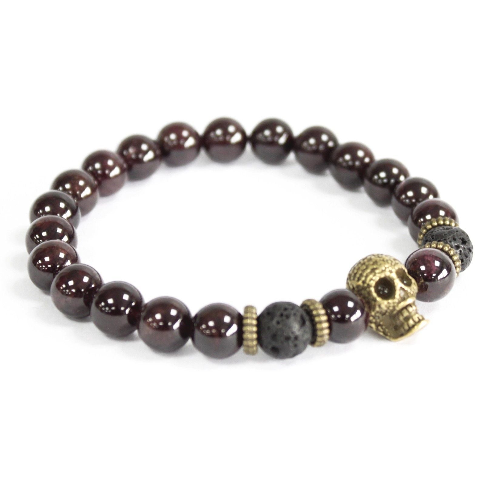 Bloodstone Bracelet with Bronze Skull