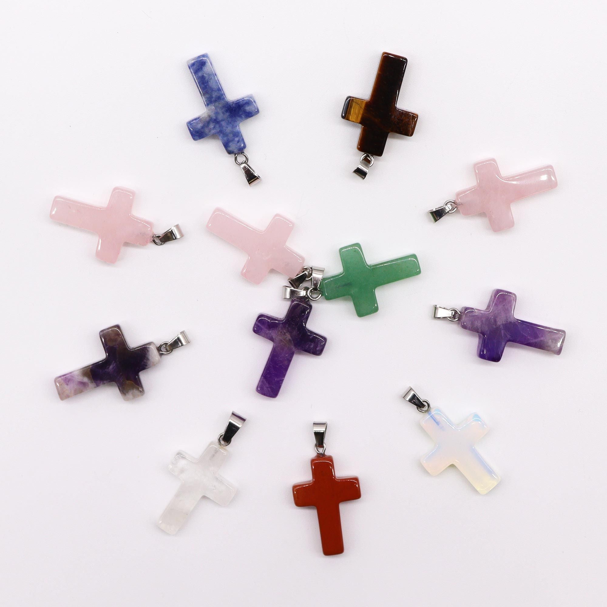 Pendentes de Cruz em Pedra Preciosa - 25x18mm