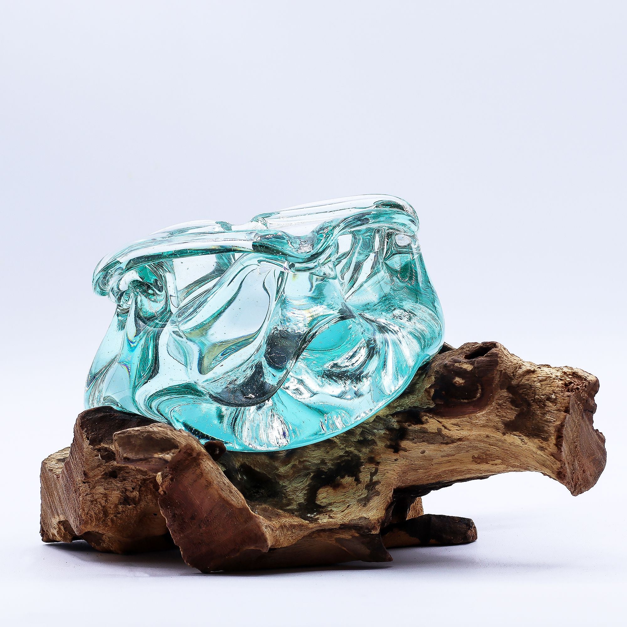 Fused Glass Ashtray or Candle Holder on Wood