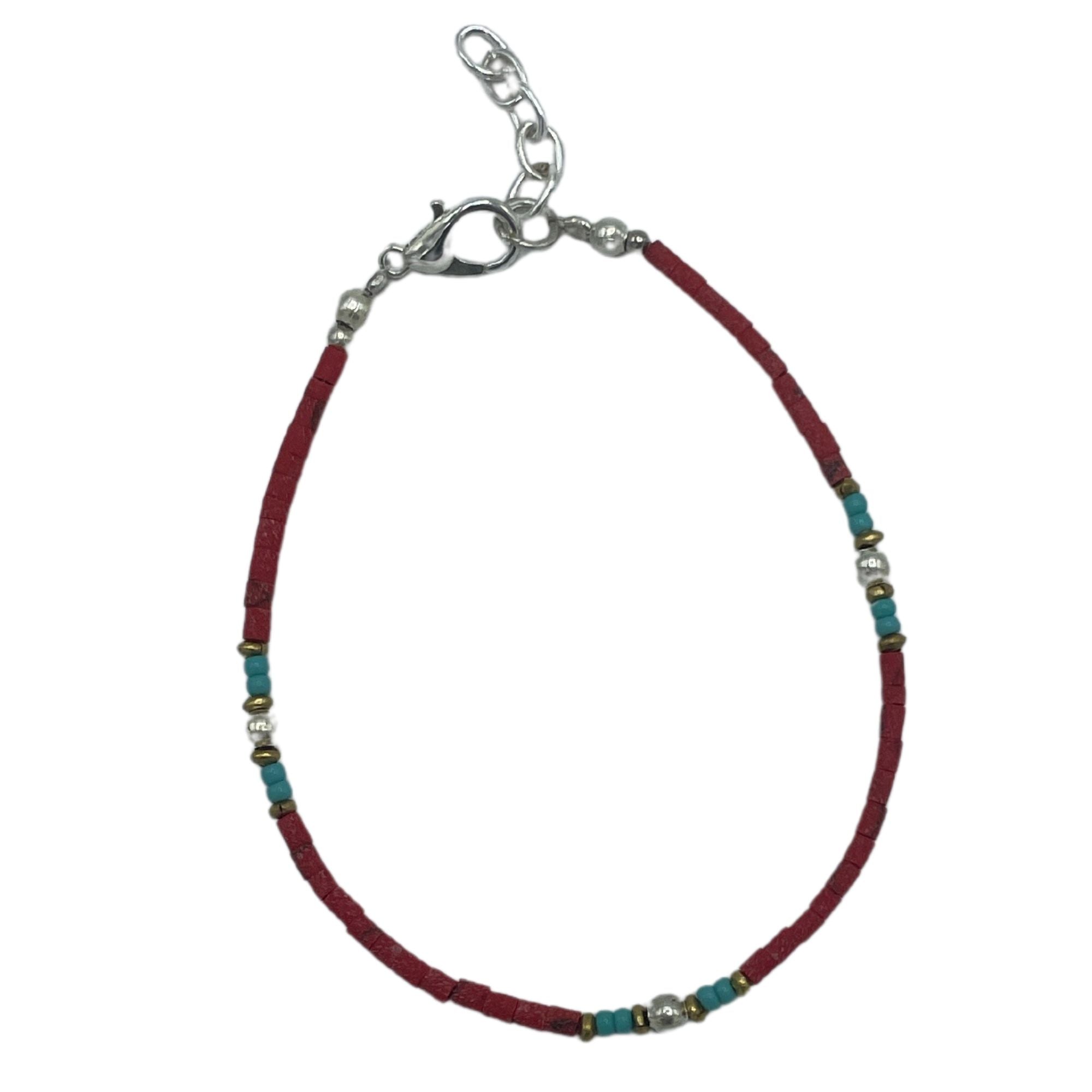 Pulseira Nepalesa de Gemas Extrafinas - Conta Tribal de Coral