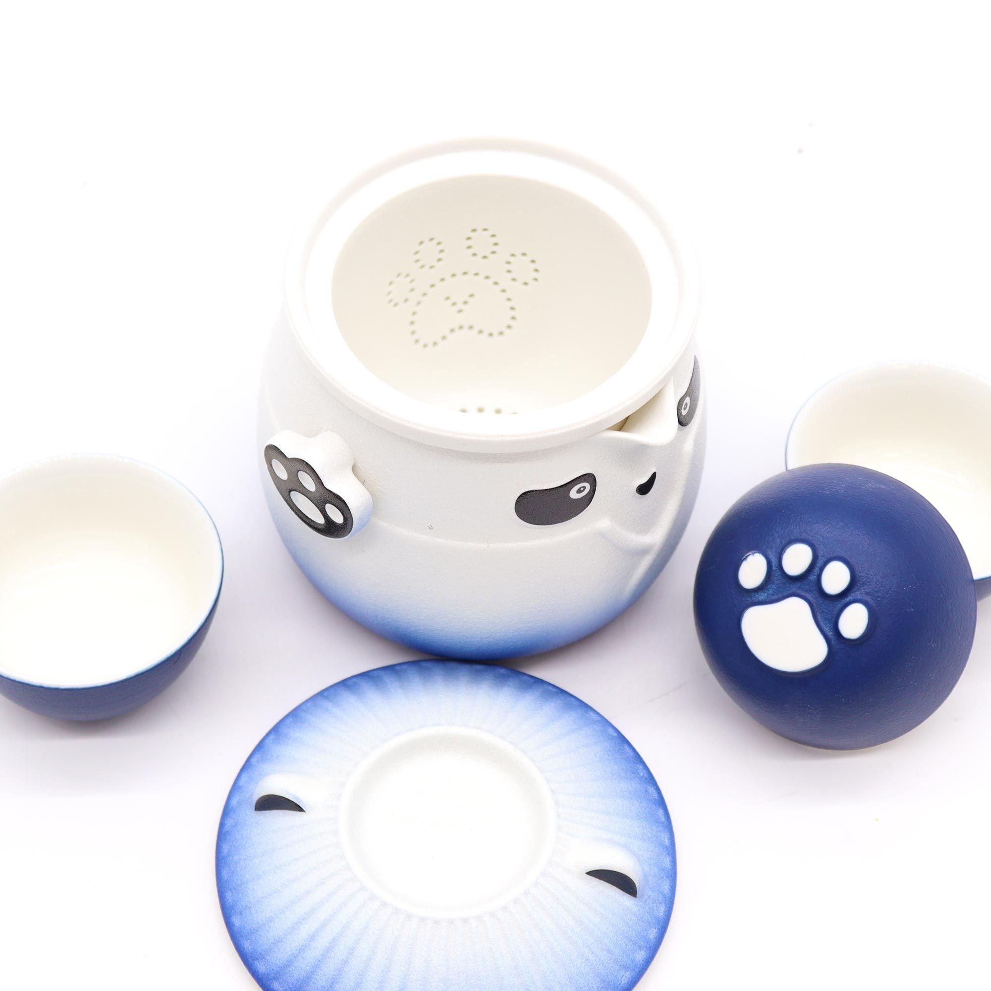 Juego de tetera y tres tazas Panda - Azul cielo