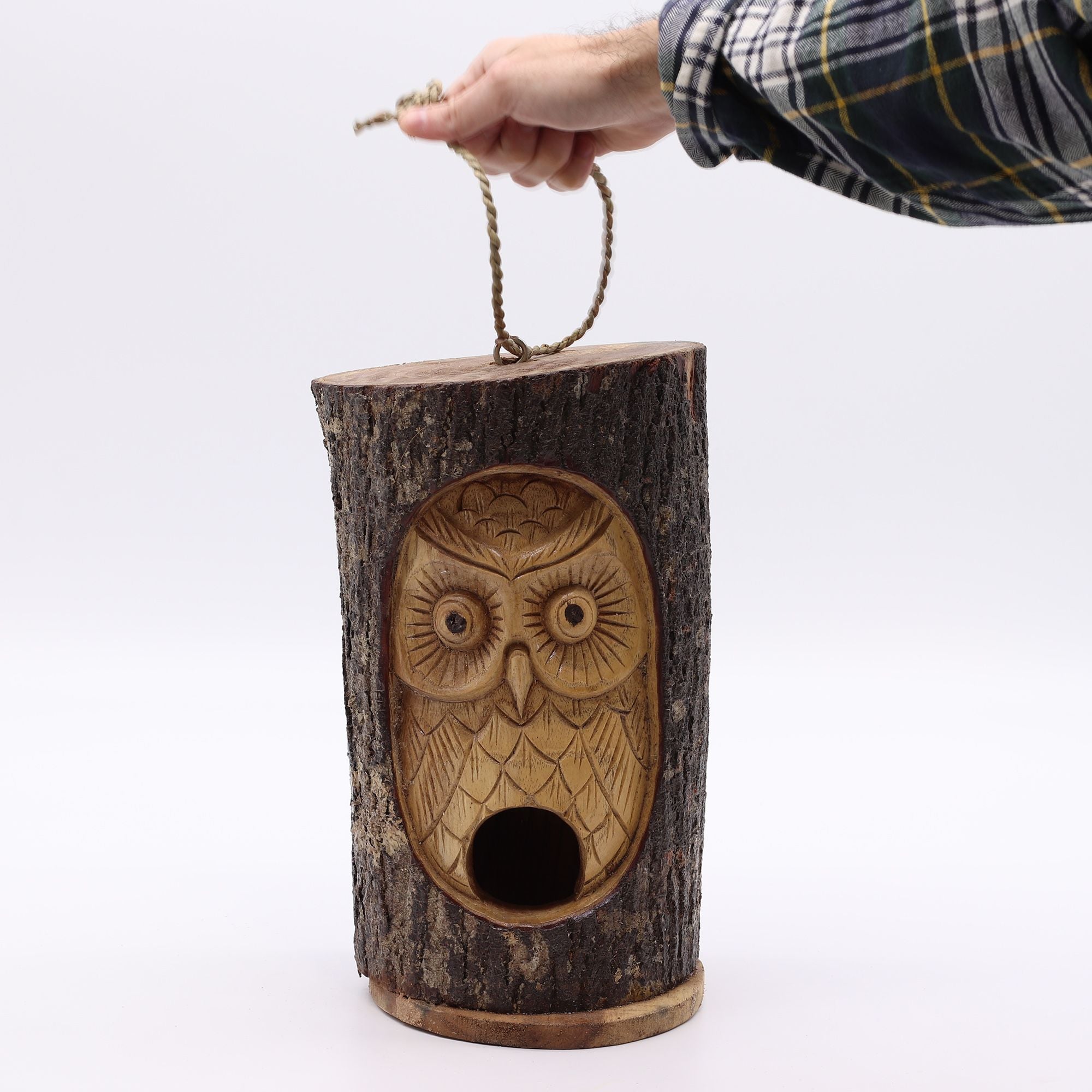 Casa para Aves Tronco de Árvore Coruja Sábia