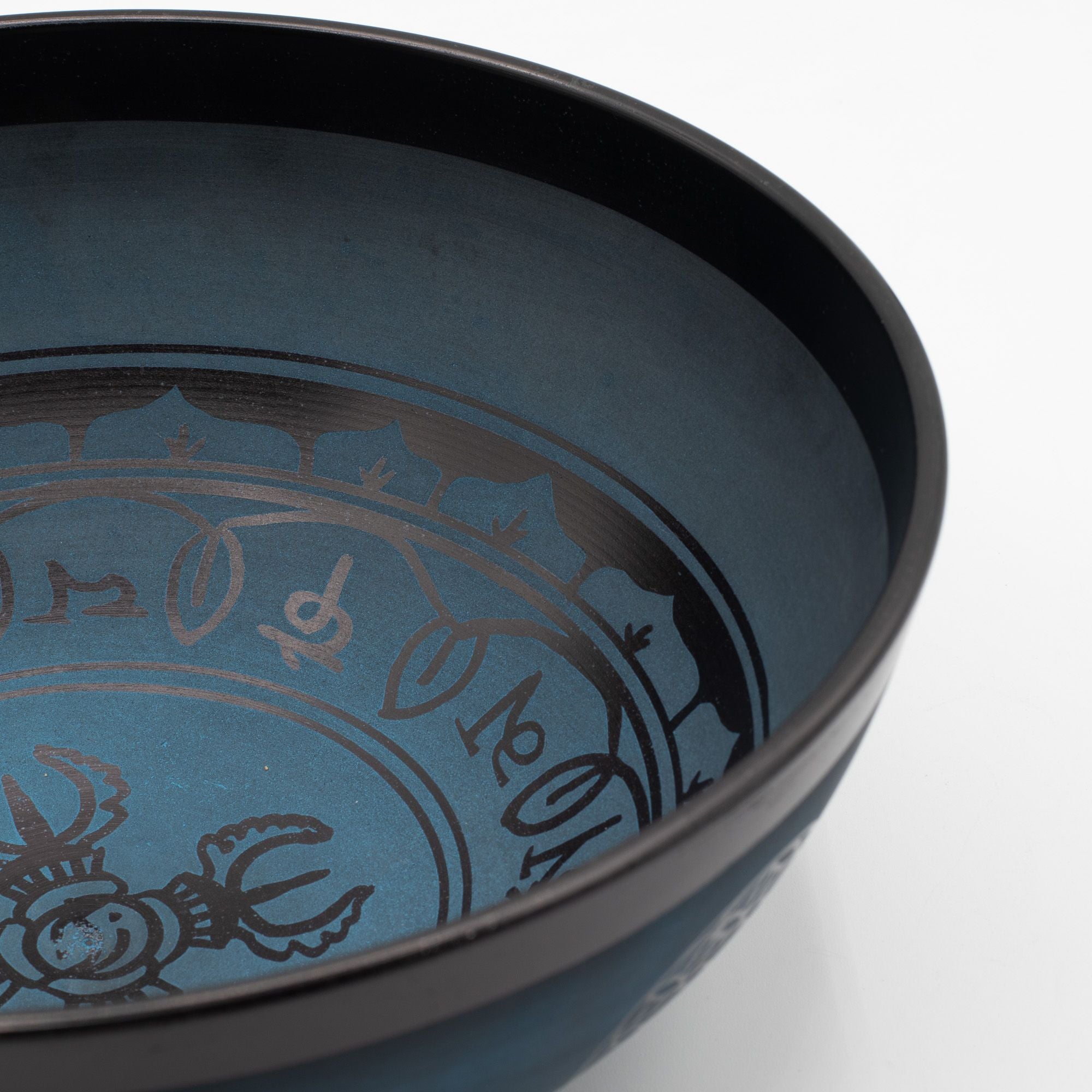 Cuenco tibetano grande de aluminio – Diseño tibetano doble Dorje – Azul