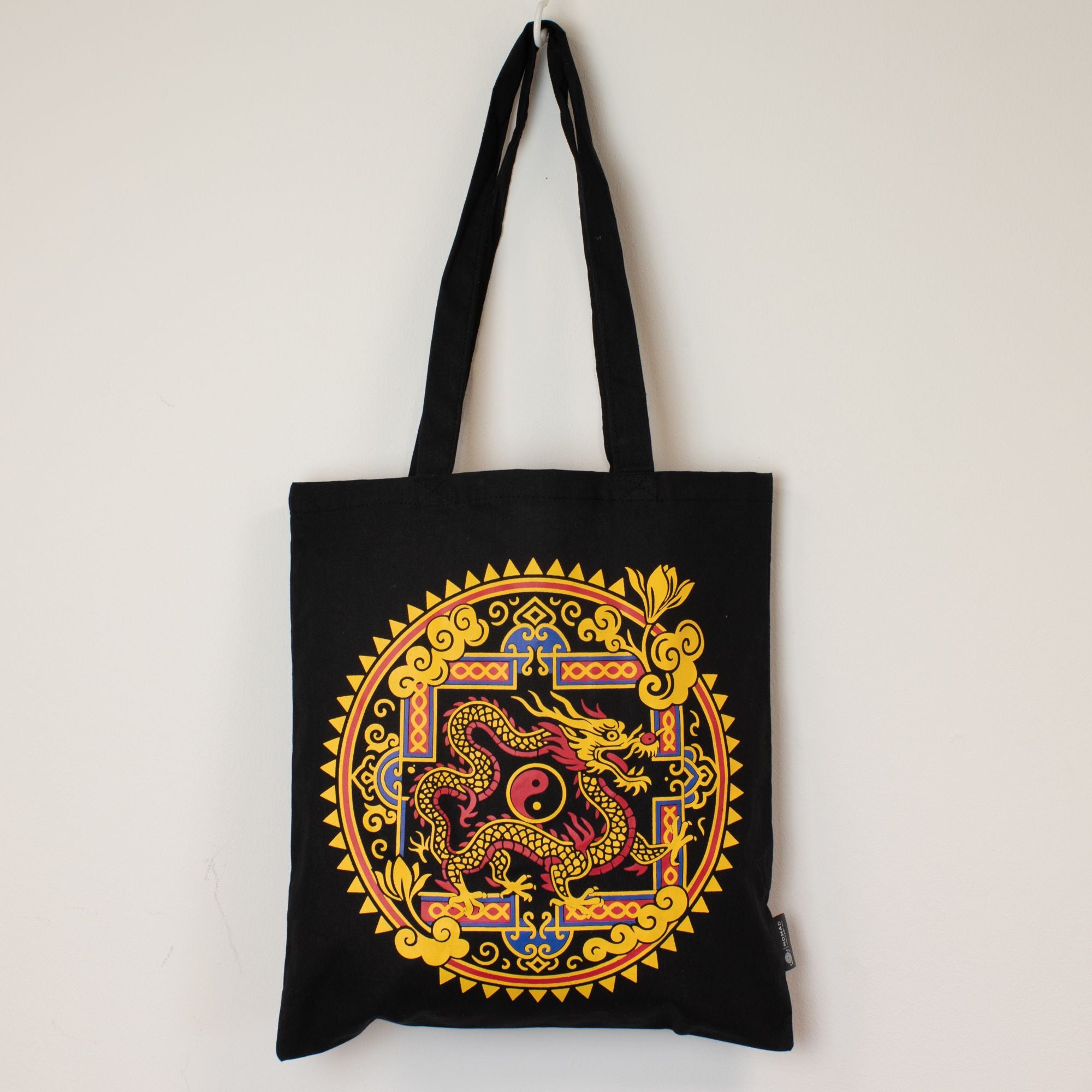 Saco de ombro clássico e icónico - Dragão Yin e Yang - Preto 6 oz