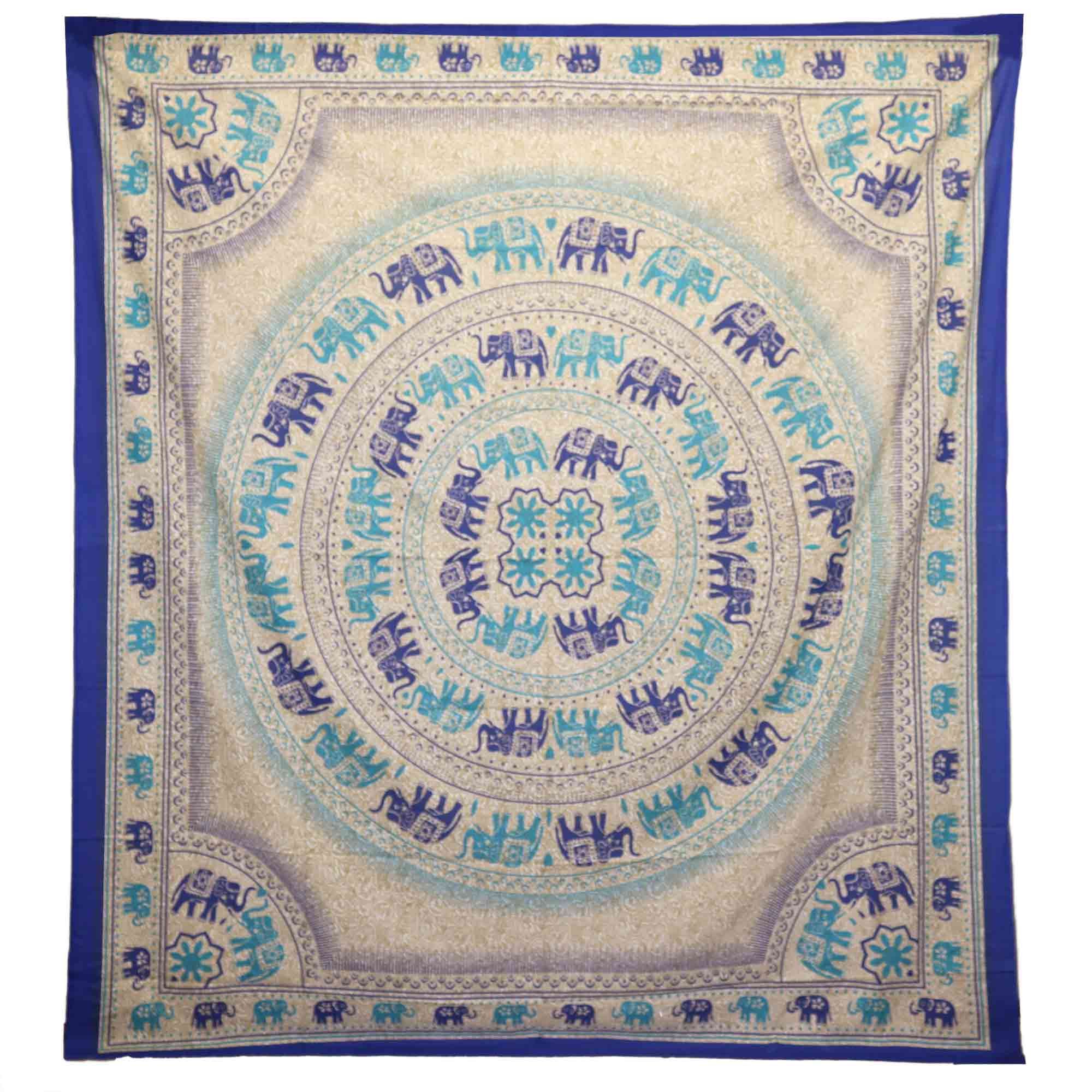 Tapeçaria Mandala Elefante Tons Azuis