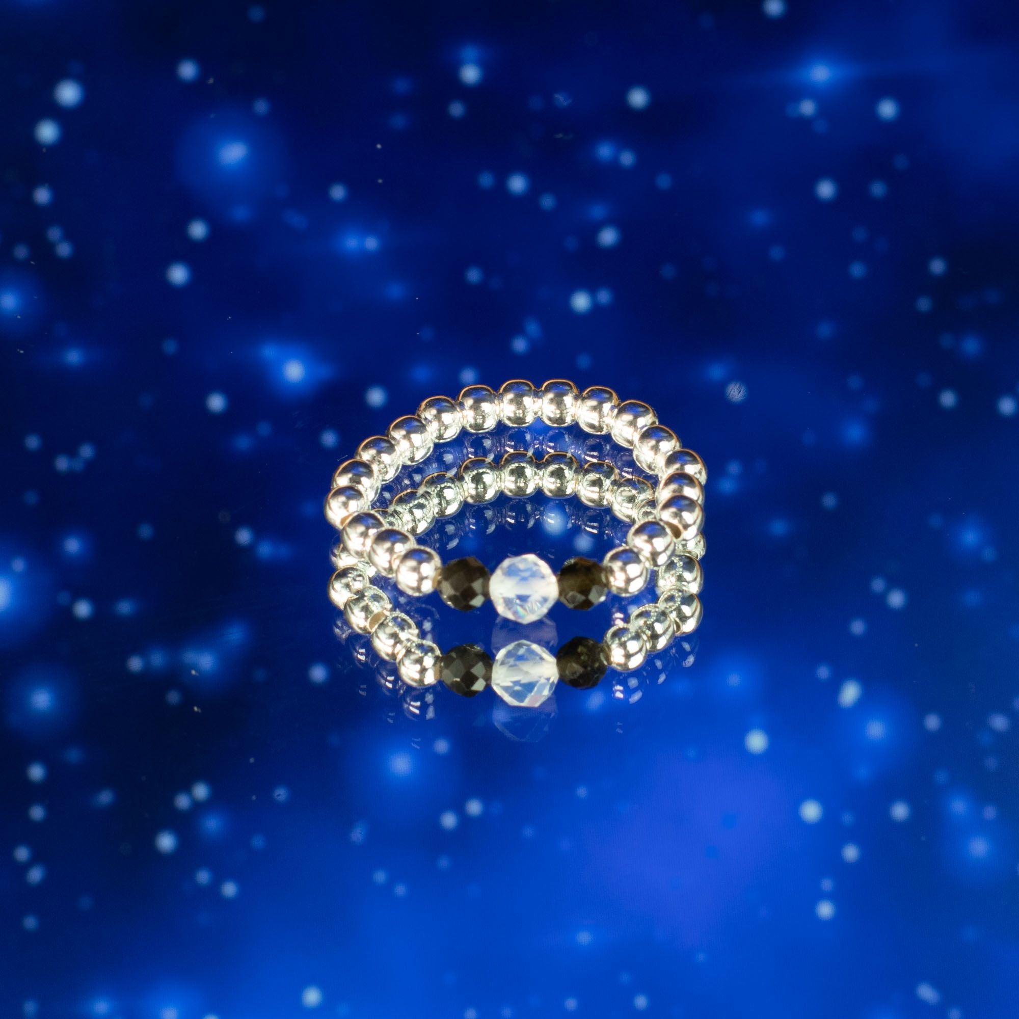 Conjunto de Anéis com Pedra Nymph – Aurora Boreal