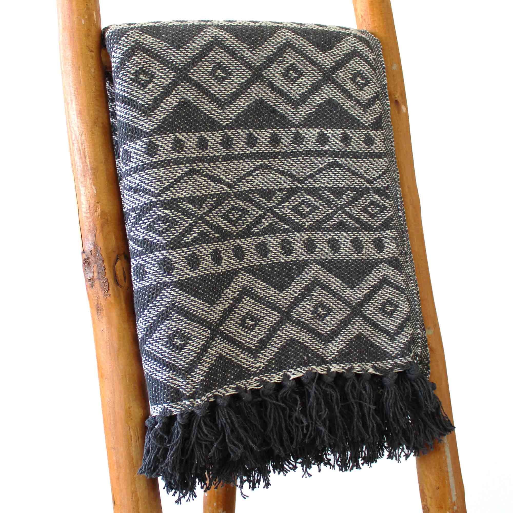 Manta Boho Conforto Cinzento Geométrico